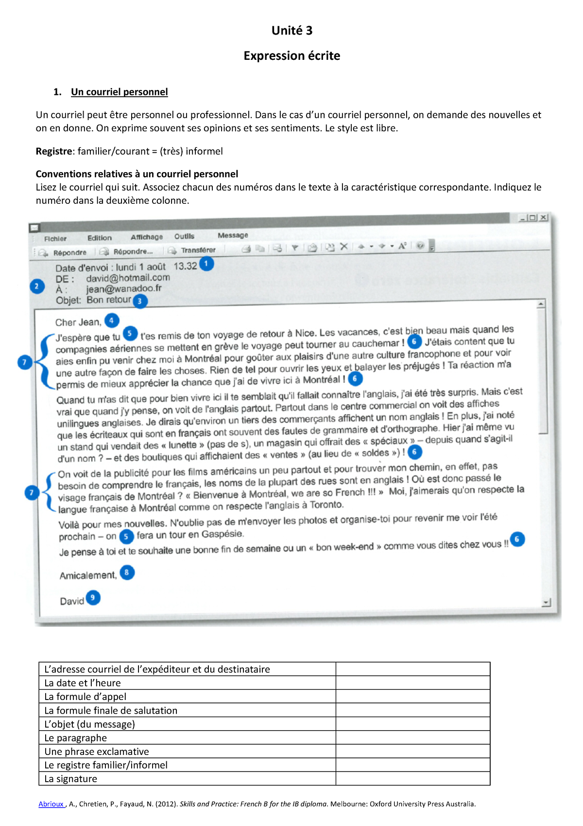 frans a unité 3b ee comment écrire un courriel ou une lettre