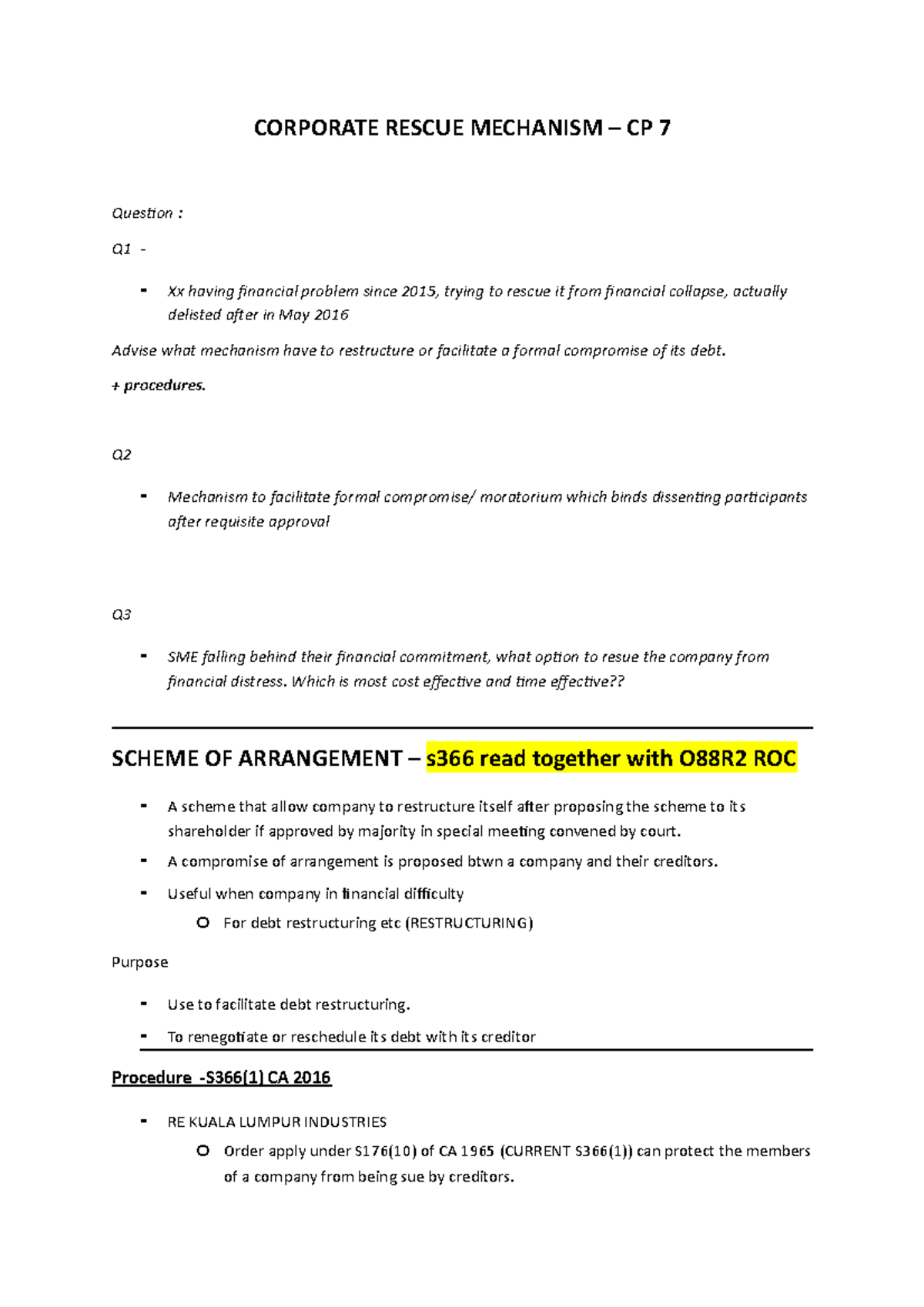 Corporate Rescue Mechanism - CORPORATE RESCUE MECHANISM – CP 7 Question ...