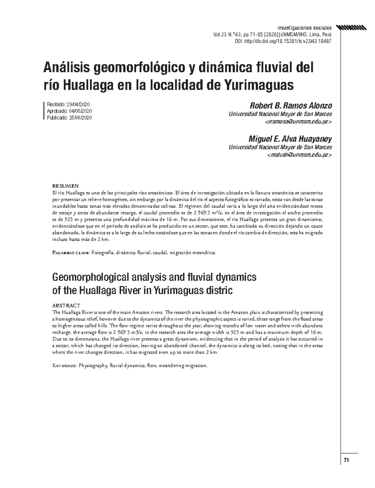 Analisis geomorfologico y dinamica fluvi - investigaciones sociales Vol ...