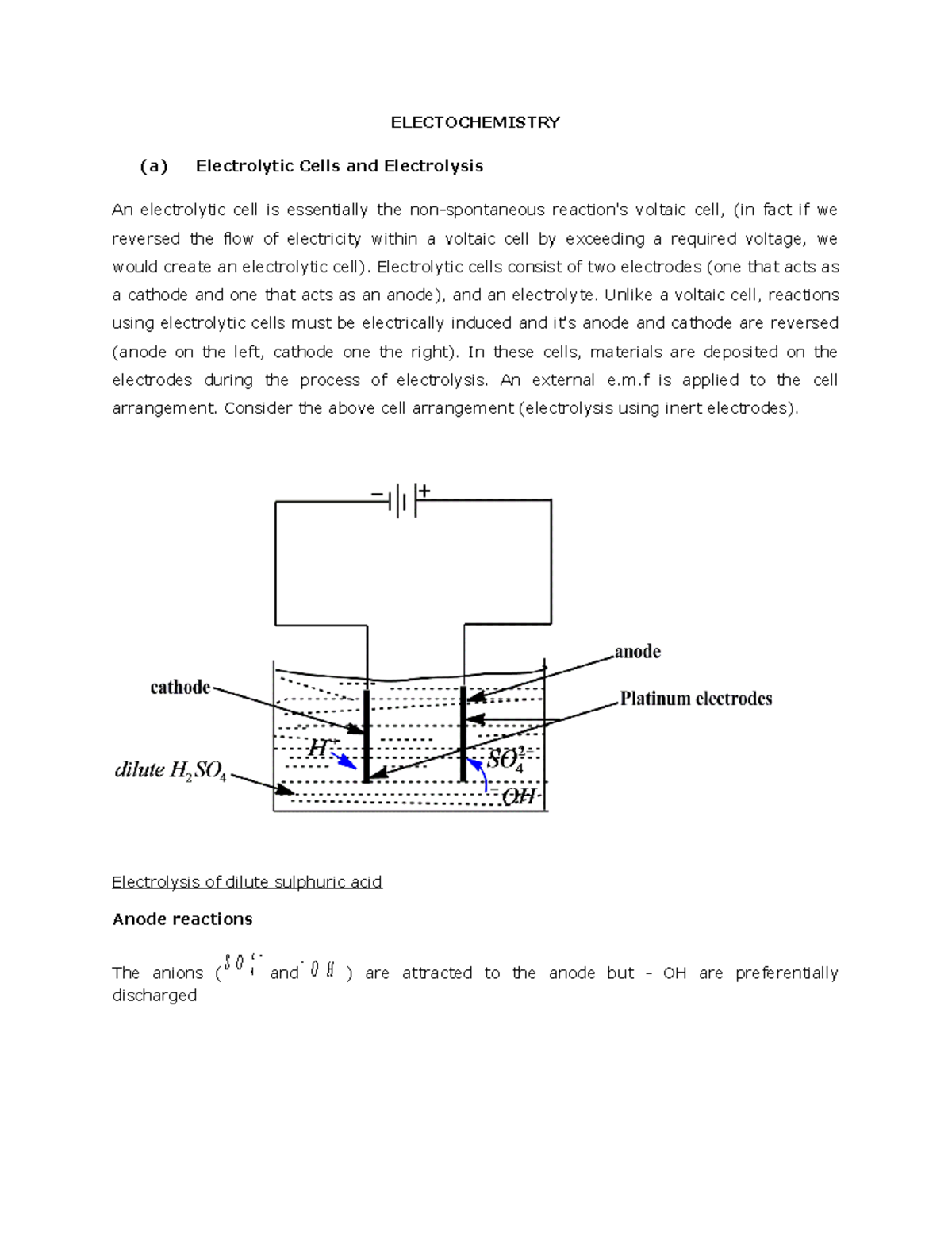 Electrochemistry - Lecture Notes 5 - ELECTOCHEMISTRY (a) Electrolytic ...