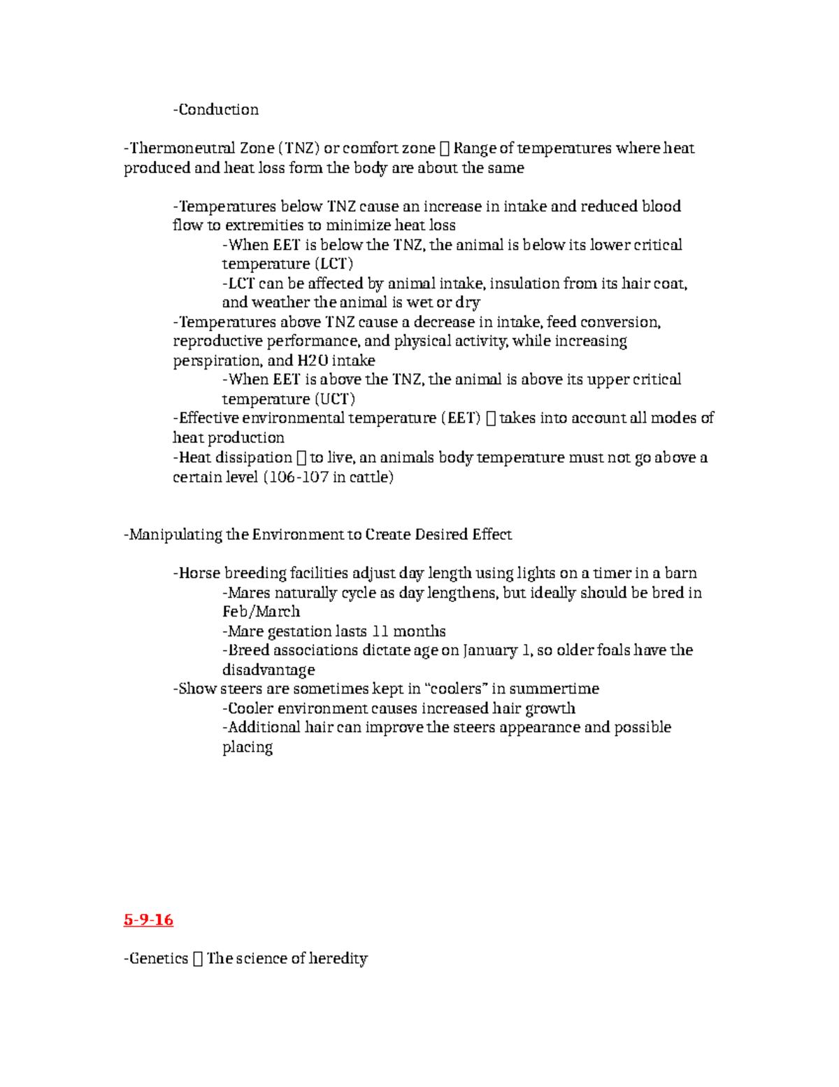 Horses Sheep Cattle Swine Lecture 11 Conduction Thermoneutral Zone