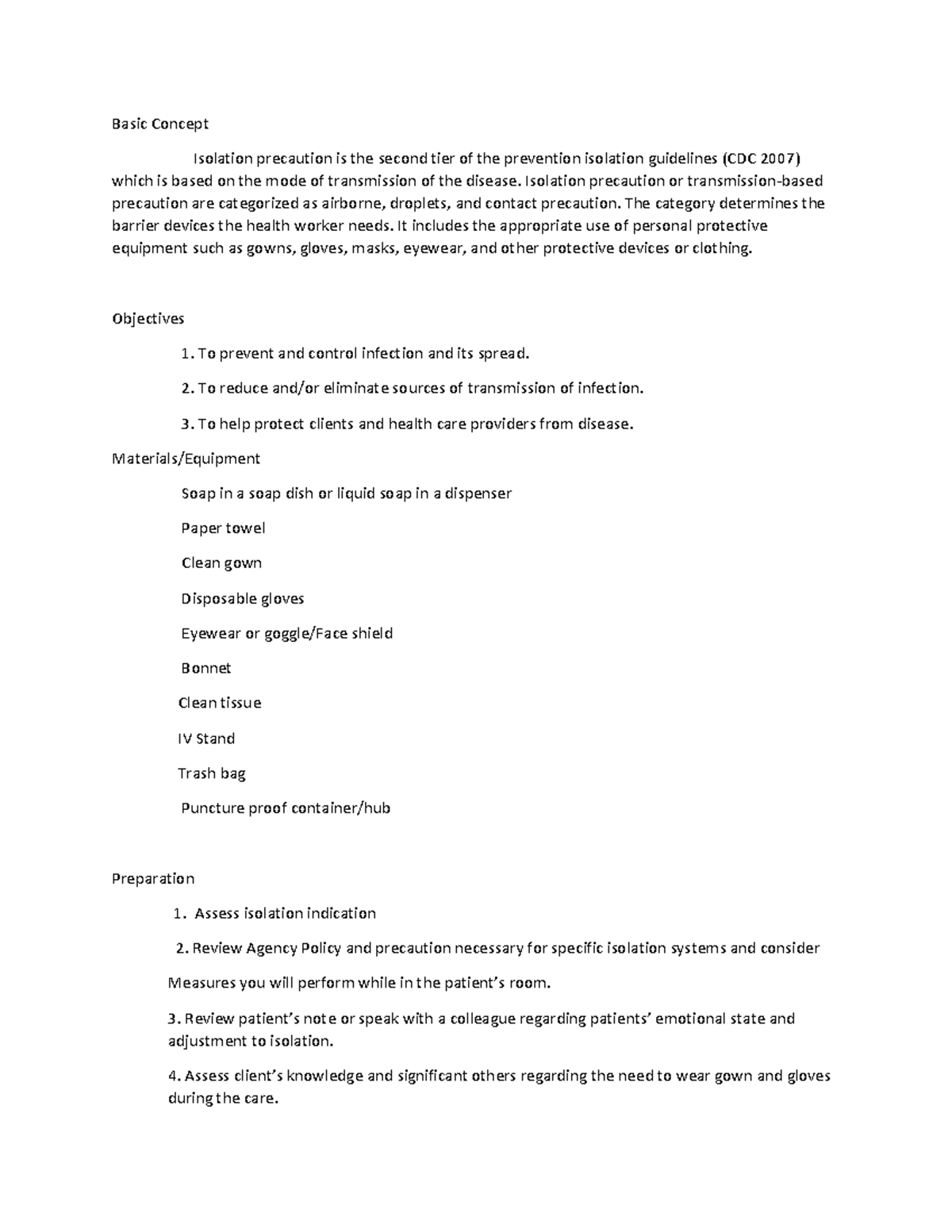 Basic Conceptcd Study Basic Concept Isolation precaution is the