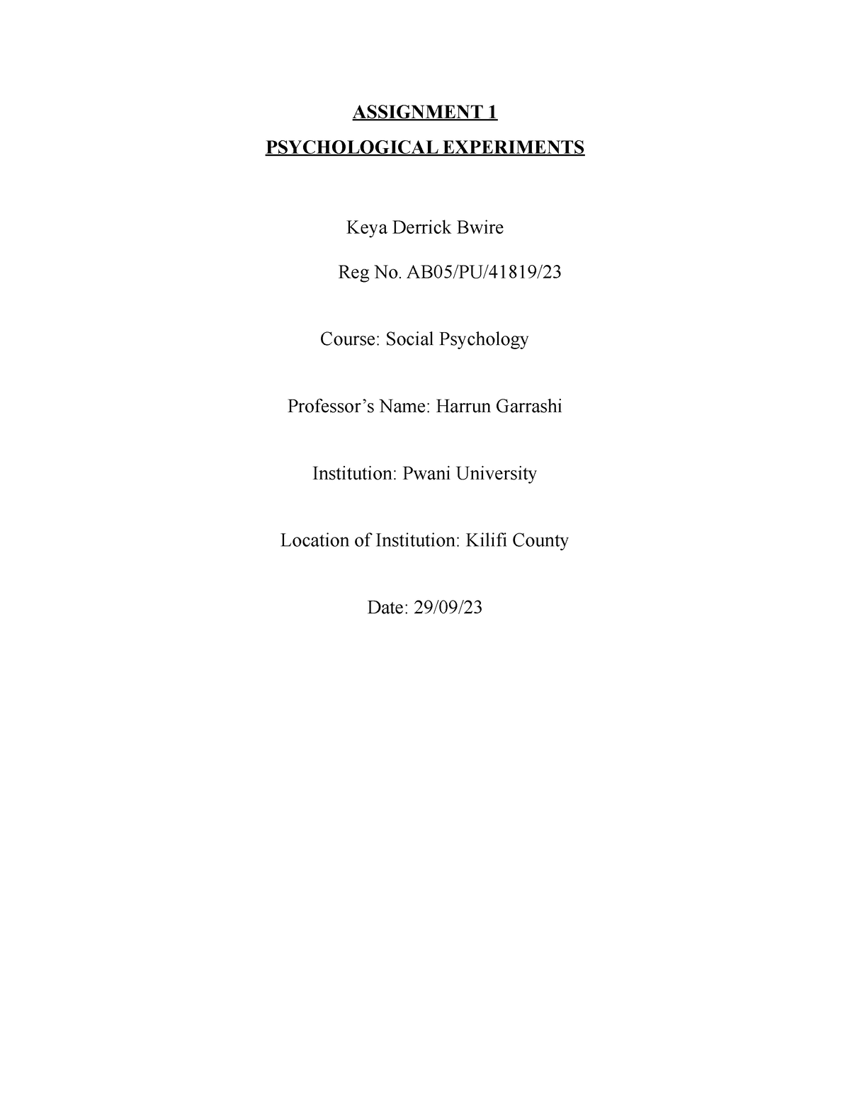 The Milgram Psychological Experiment - ASSIGNMENT 1 PSYCHOLOGICAL ...