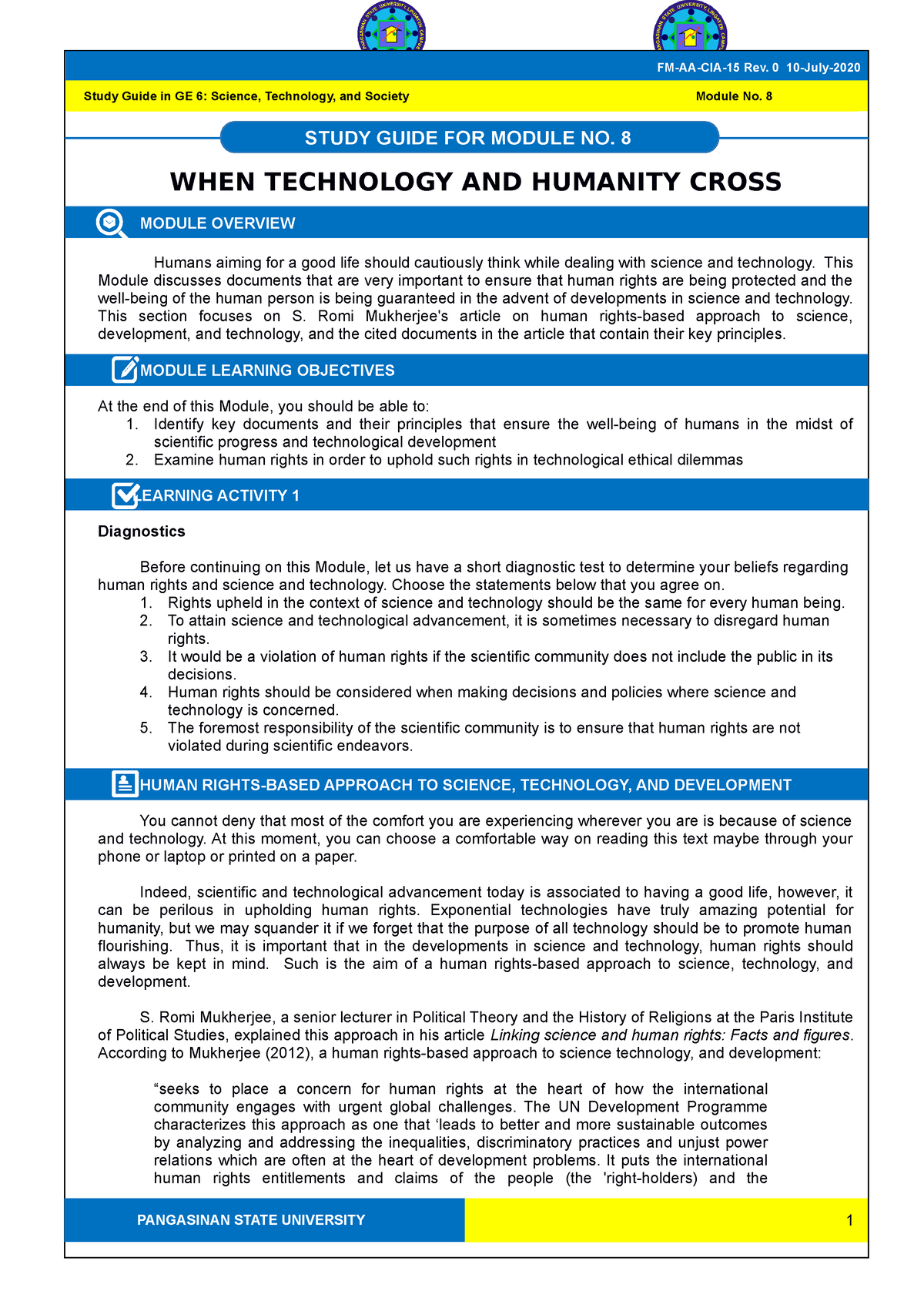 Study- Guide-8 - STS - WHEN TECHNOLOGY AND HUMANITY CROSS MODULE ...