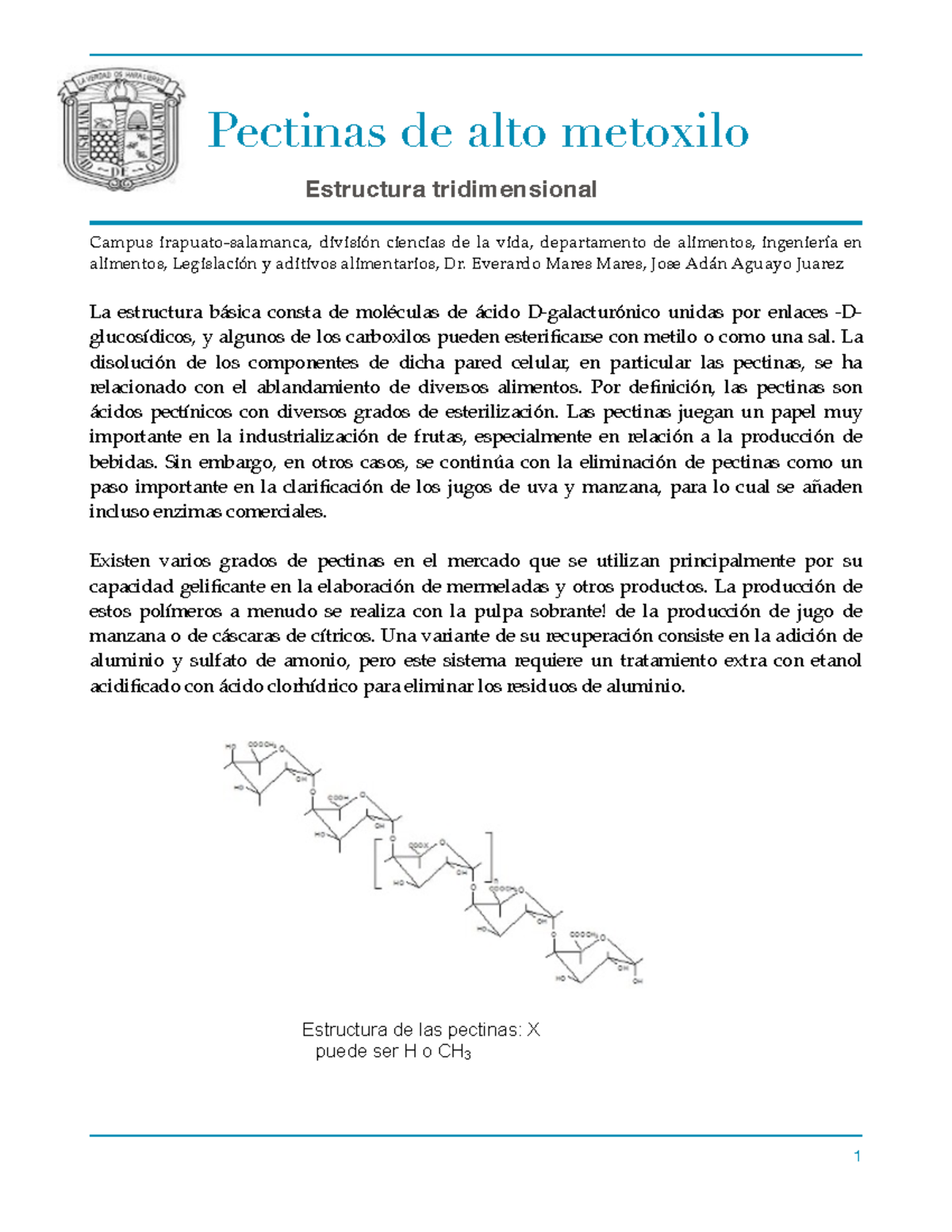 Pectinas de alto metoxilo Pectinas de alto metoxilo Estructura
