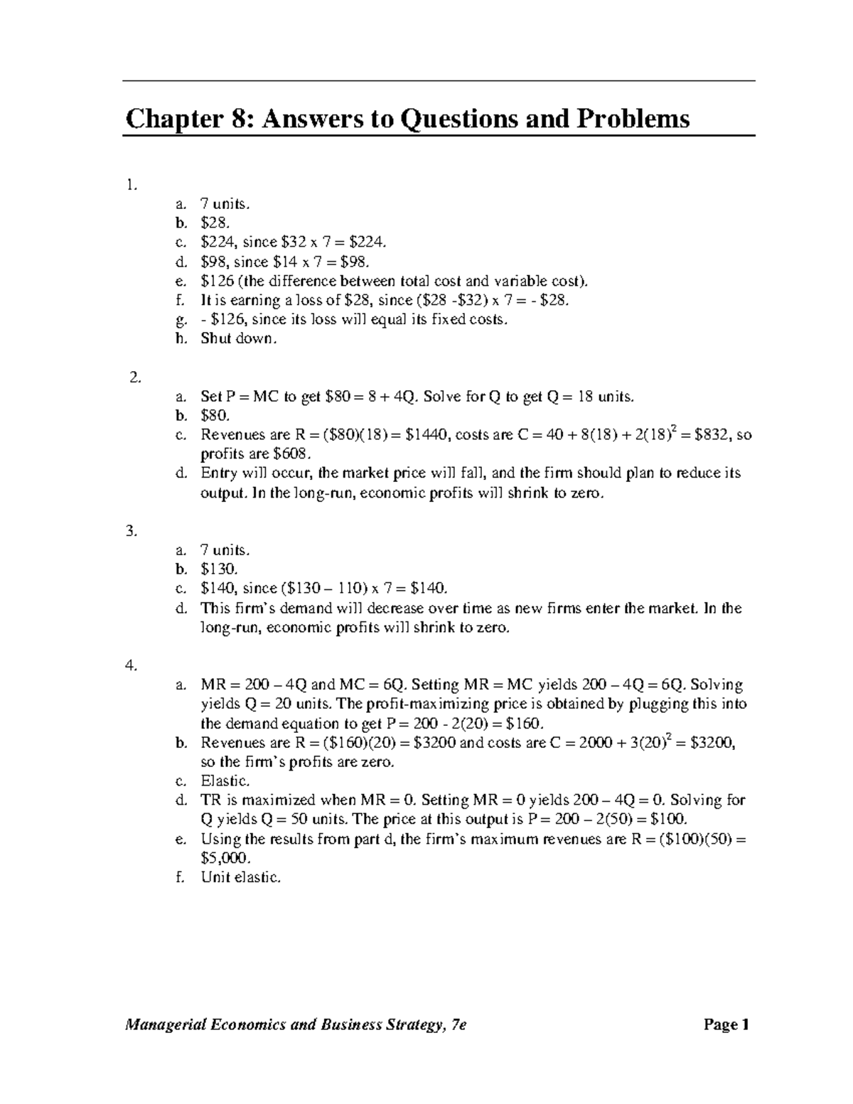 203833295 Managerial Economics Michael Baye Chapter 8 answers ...