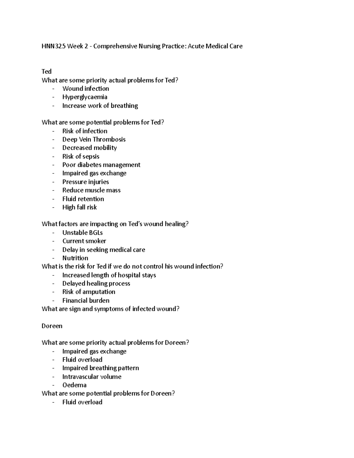 HNN325 Week 2 - notes - HNN325 Week 2 - Comprehensive Nursing Practice ...