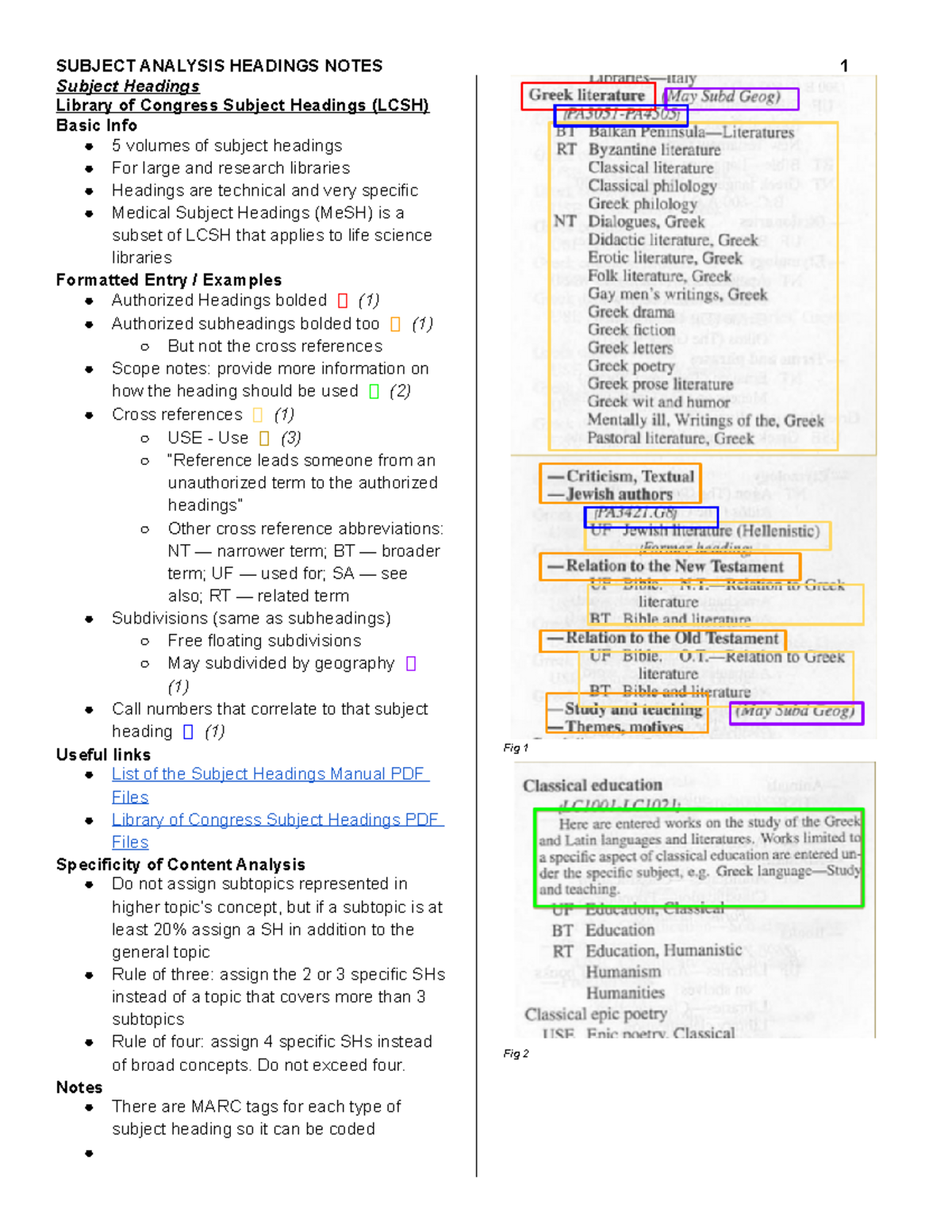 Subject Analysis Headings LIN301 - SUBJECT ANALYSIS HEADINGS NOTES 1 ...