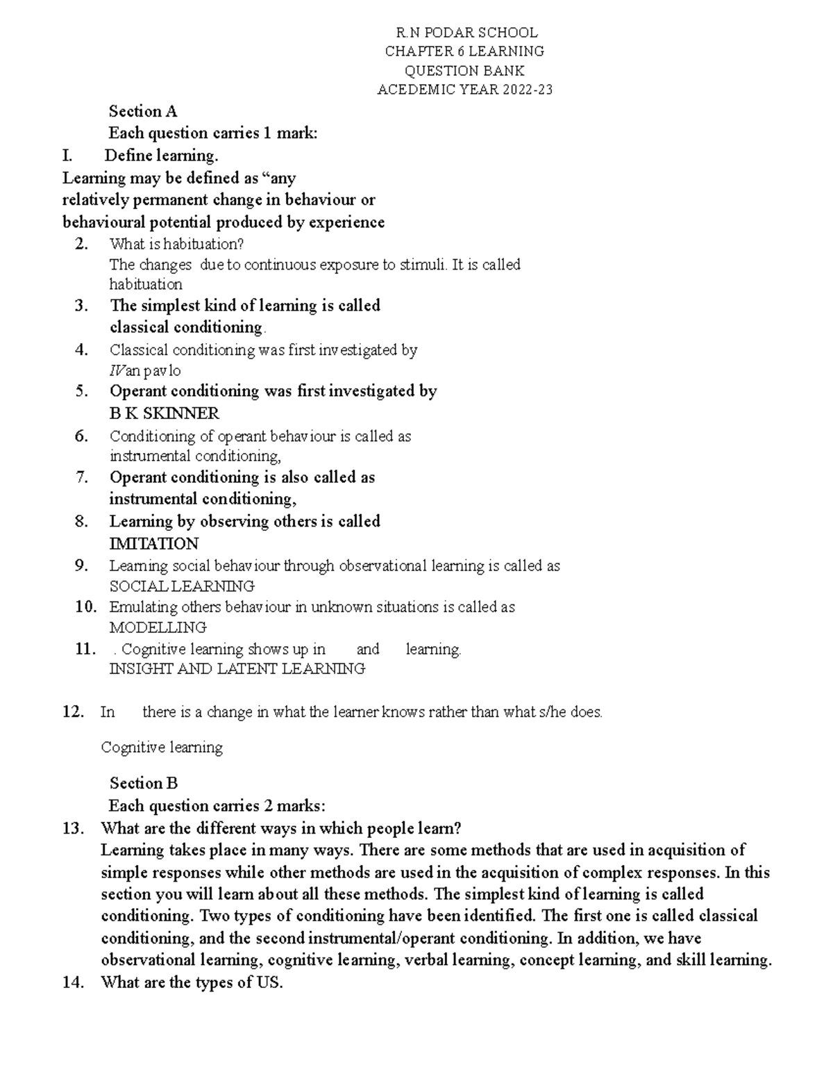 Chapter 6 learning grade 11 answer key - R PODAR SCHOOL CHAPTER 6 ...