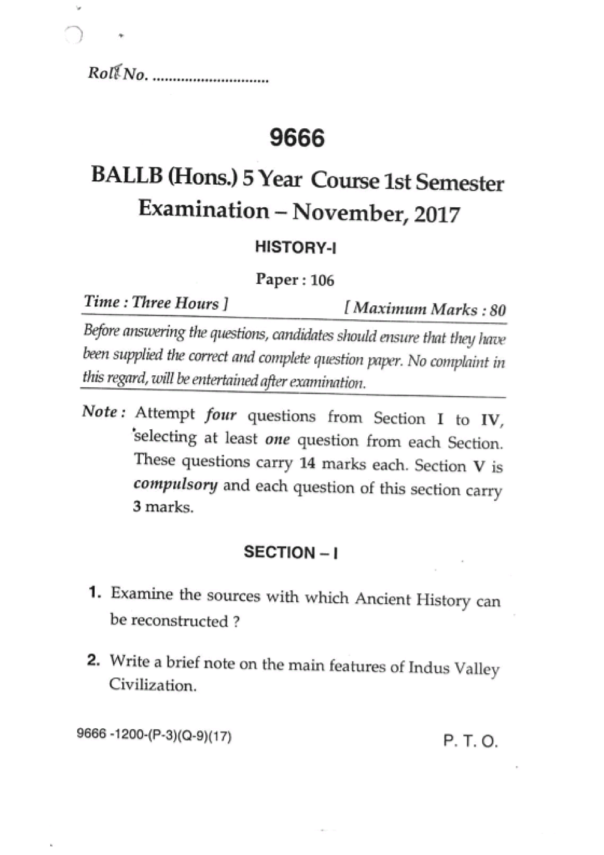 History Previous Paper - B.A.LLB. - Studocu