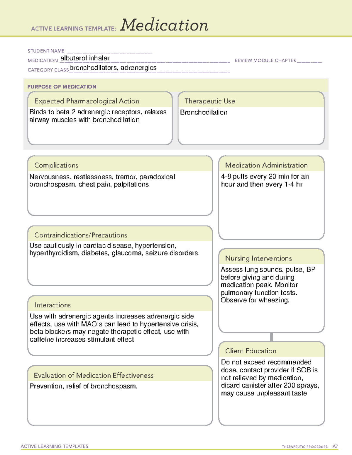 Albuterol - ACTIVE LEARNING TEMPLATES THERAPEUTIC PROCEDURE A ...