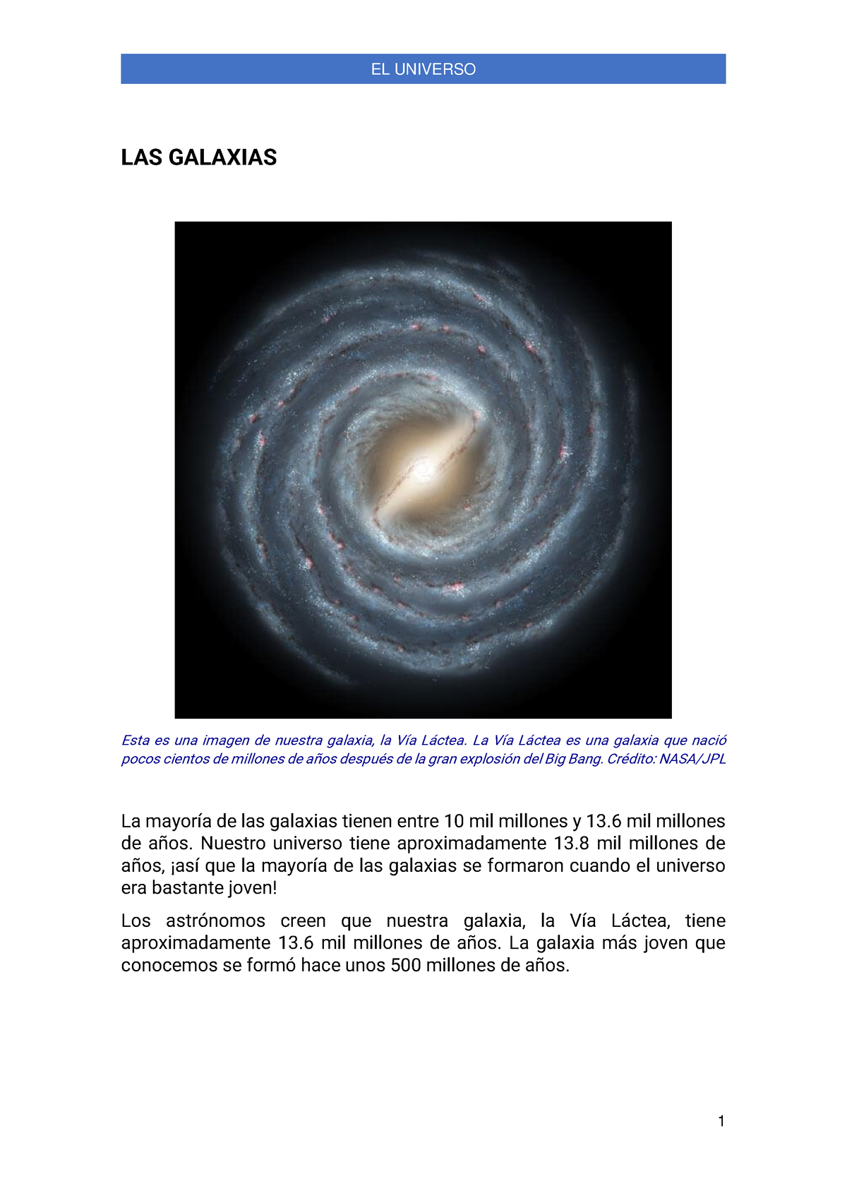 3. EL Universo Y La Vía Láctea - LAS GALAXIAS Esta Es Una Imagen De ...