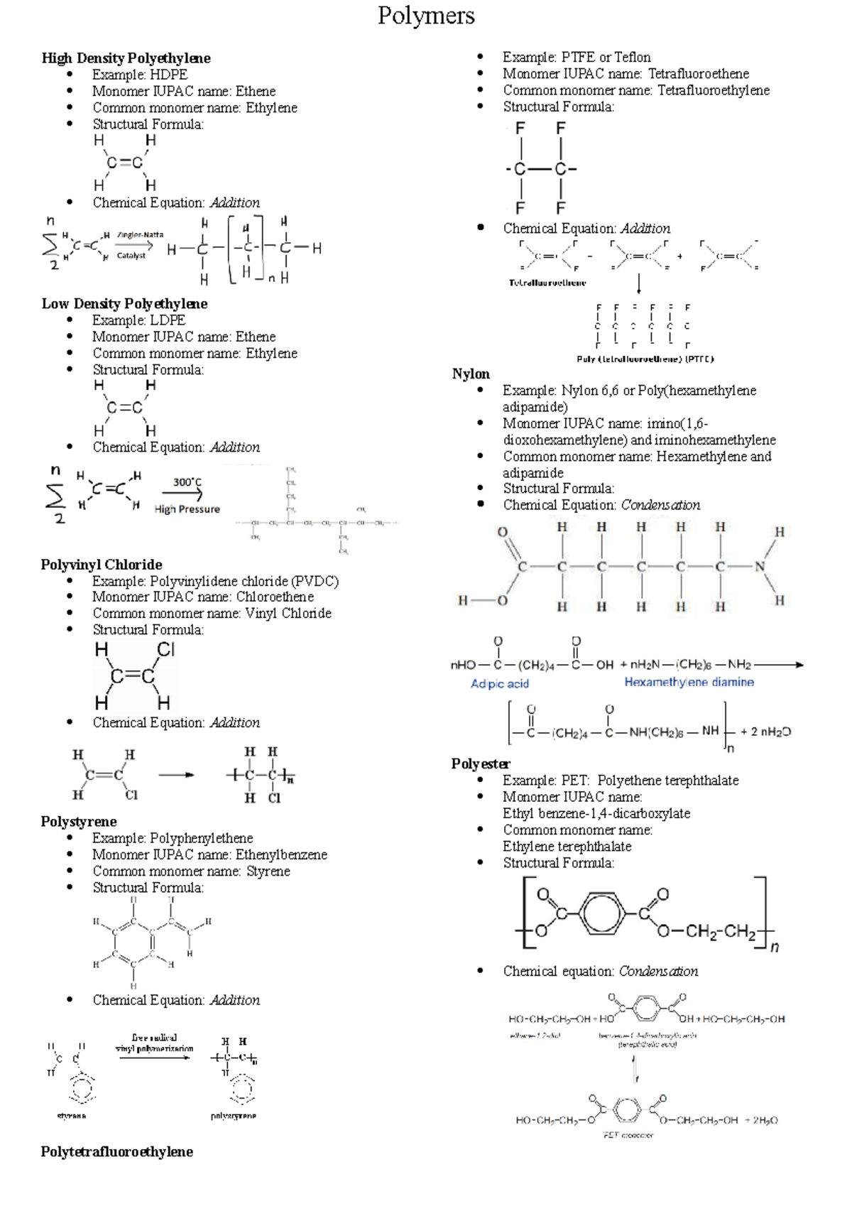 Hsc Chemistry Polymers - Polymers High Density Polyethylene Example 