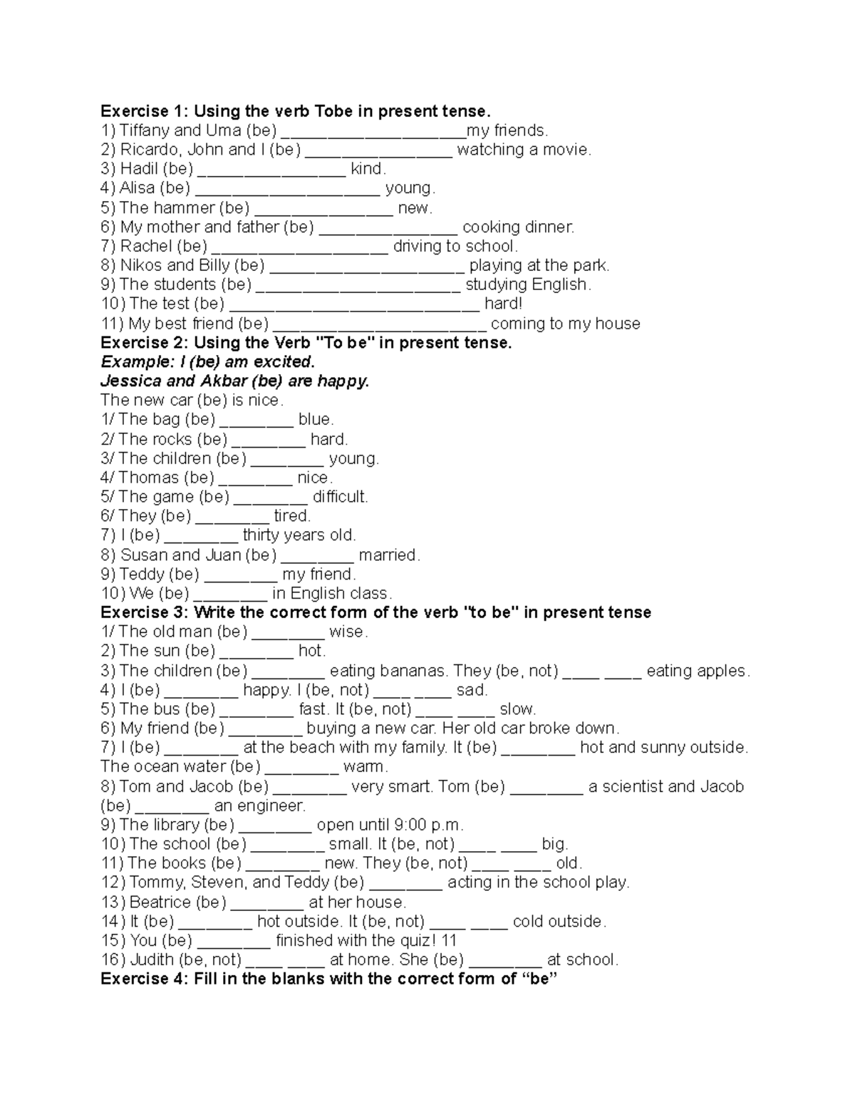Bài tập - practice - Exercise 1: Using the verb Tobe in present tense ...