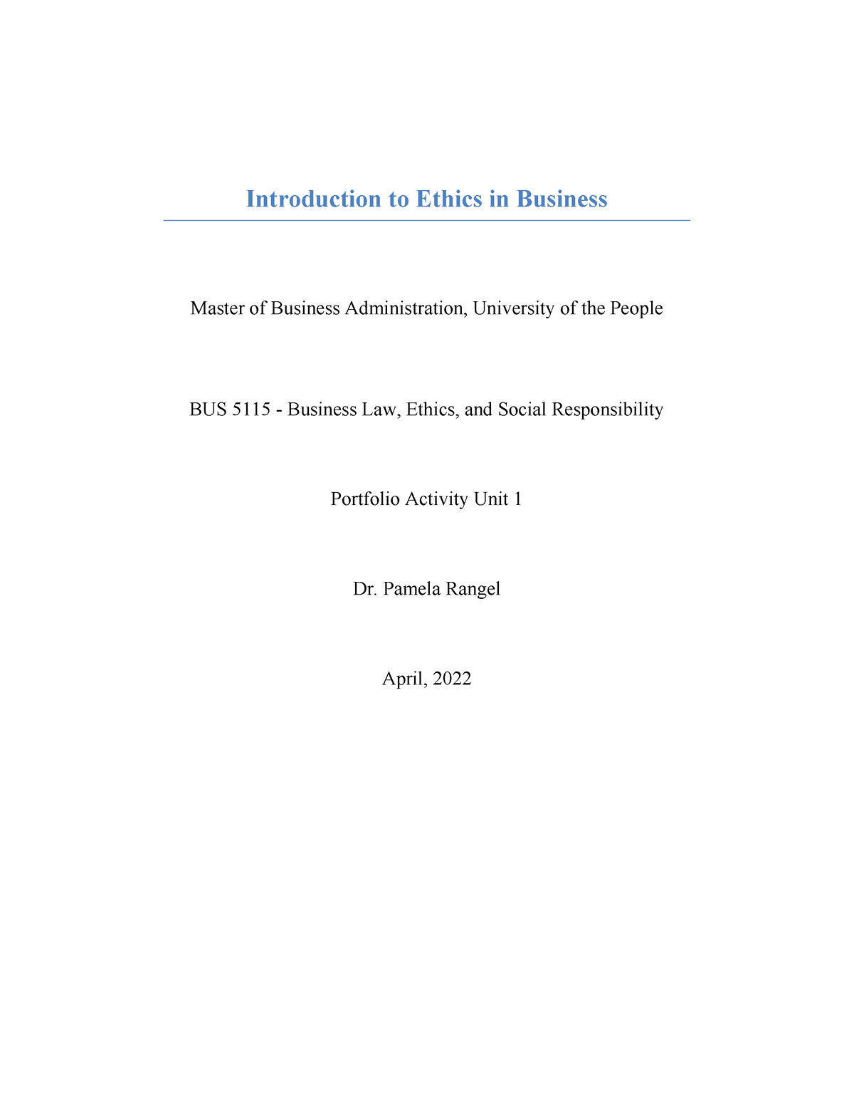 BUS 5115 - Business Law, Ethics, And Social Responsibility - Portfolio ...