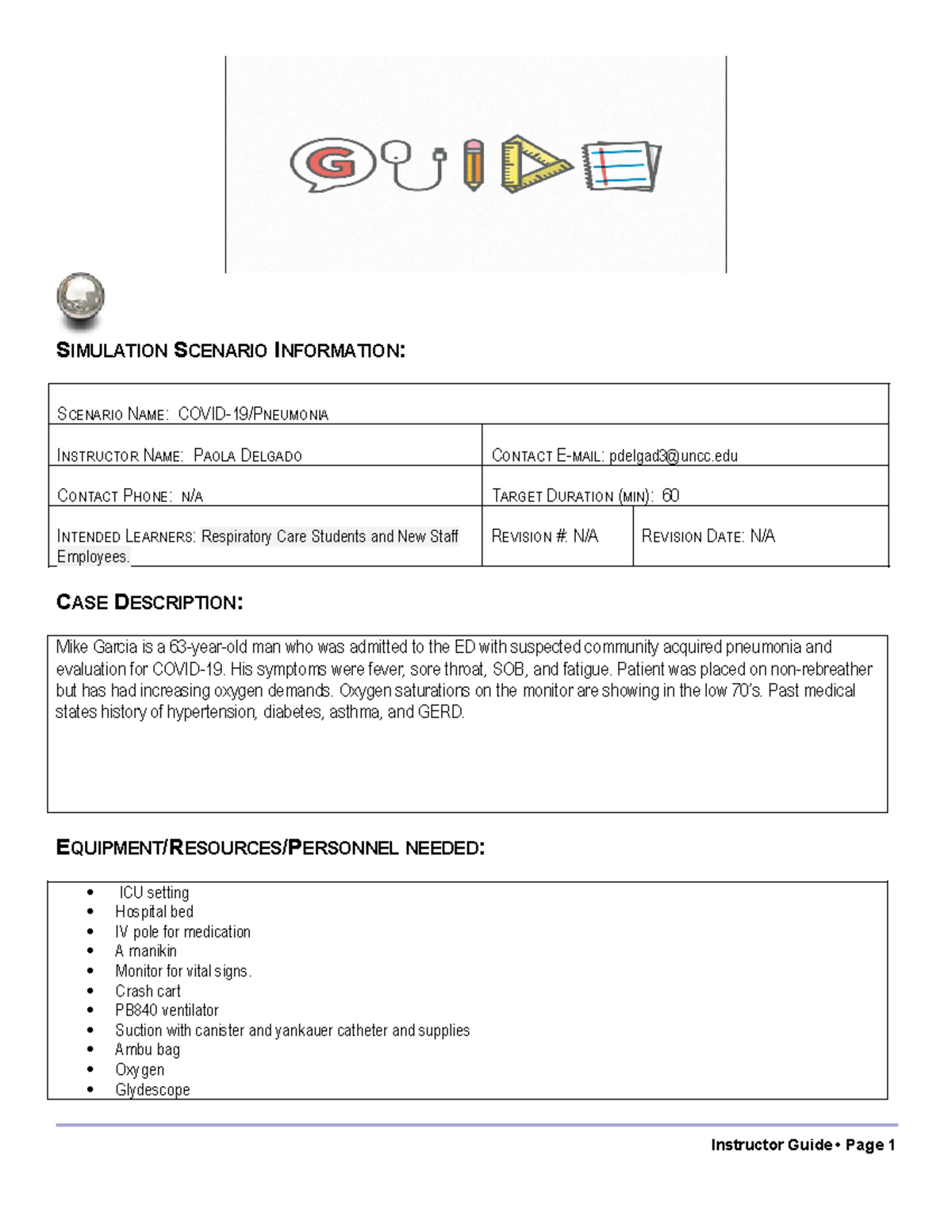 Critical Care Patient and MV Simulation Instructor Guide Part II ...