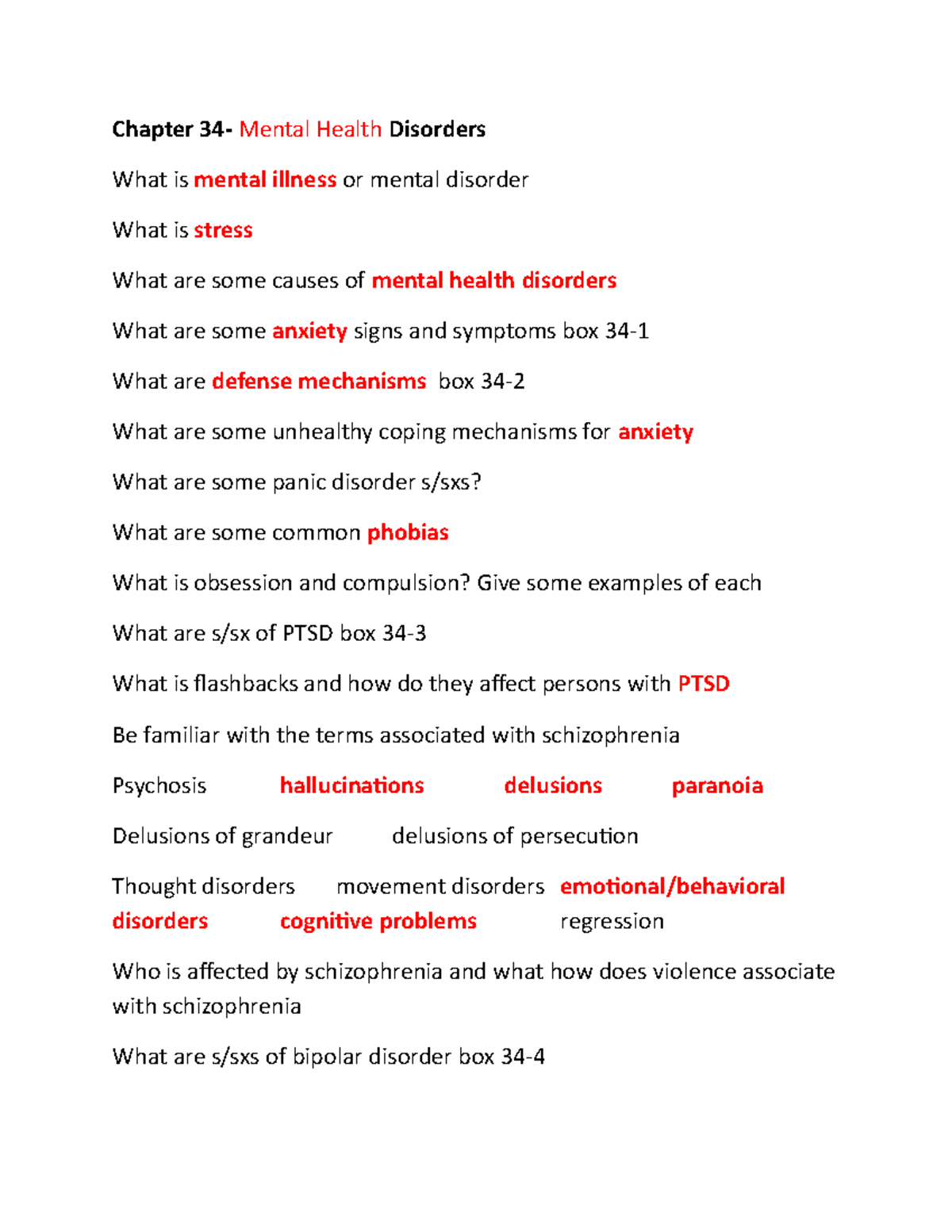 Chapter 34 Mental Health Disorders - Chapter 34- Mental Health ...