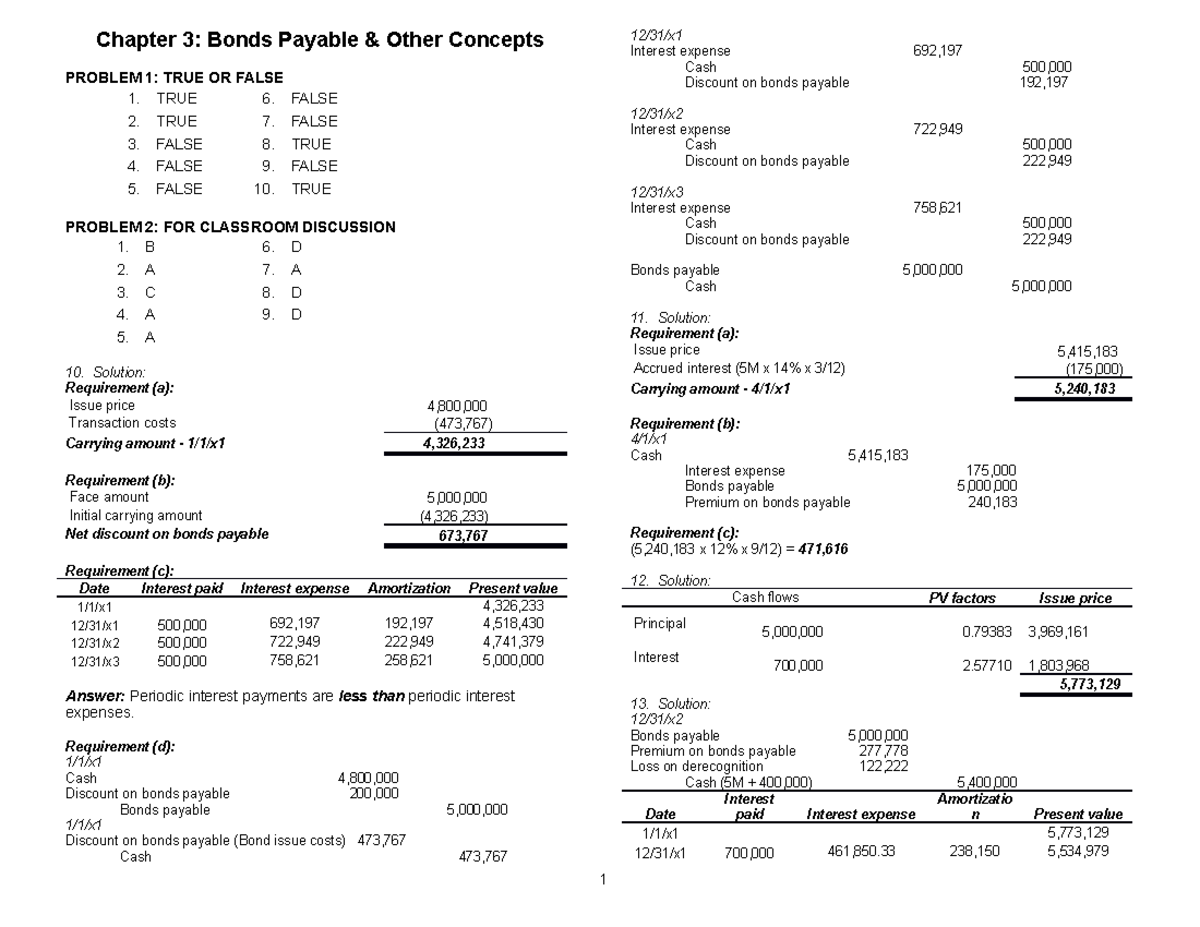 Chapter 3 Bonds Payable Other Concepts - Chapter 3: Bonds Payable ...