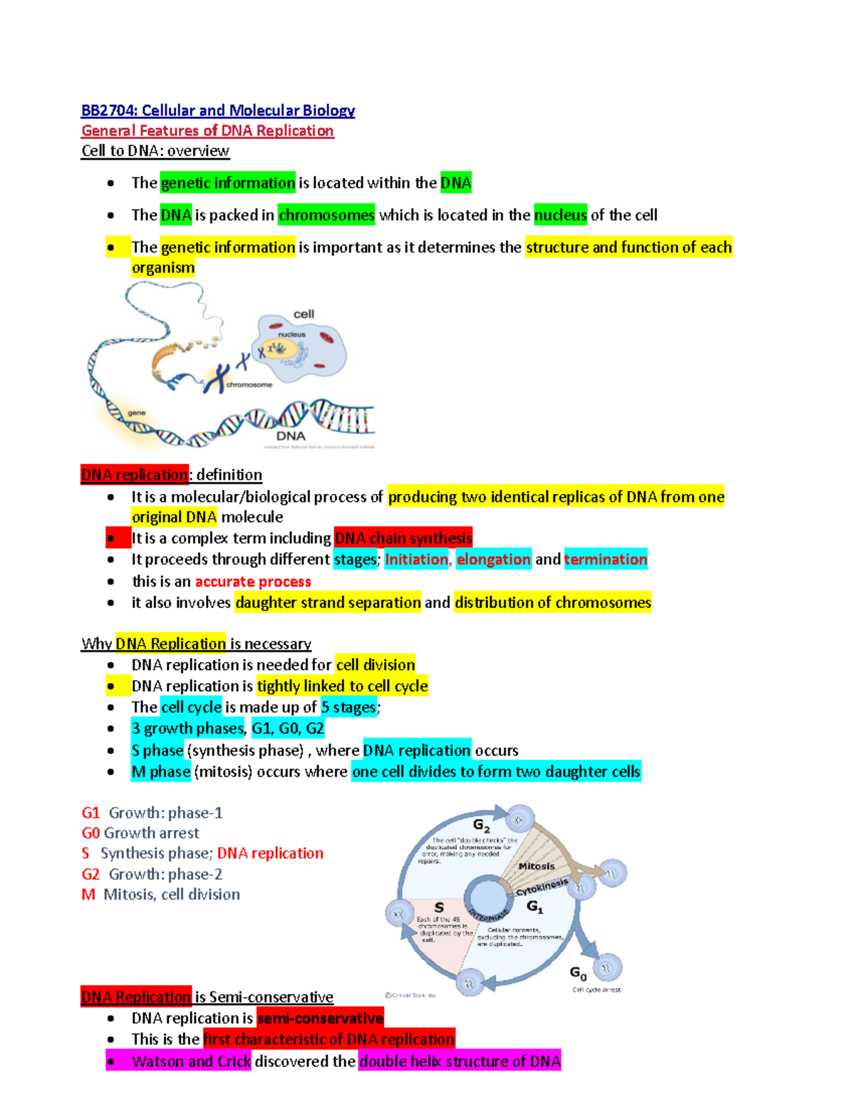 M ^0 C B week 1-10 - Lecture notes from week 1 to 10 - BB2704: Cellular ...