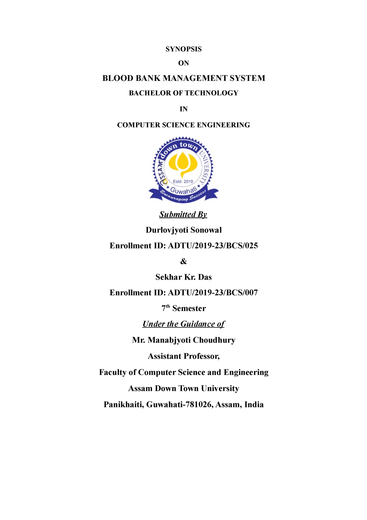 Blood Bank Management System SYNOPSIS - SYNOPSIS ON BLOOD BANK ...