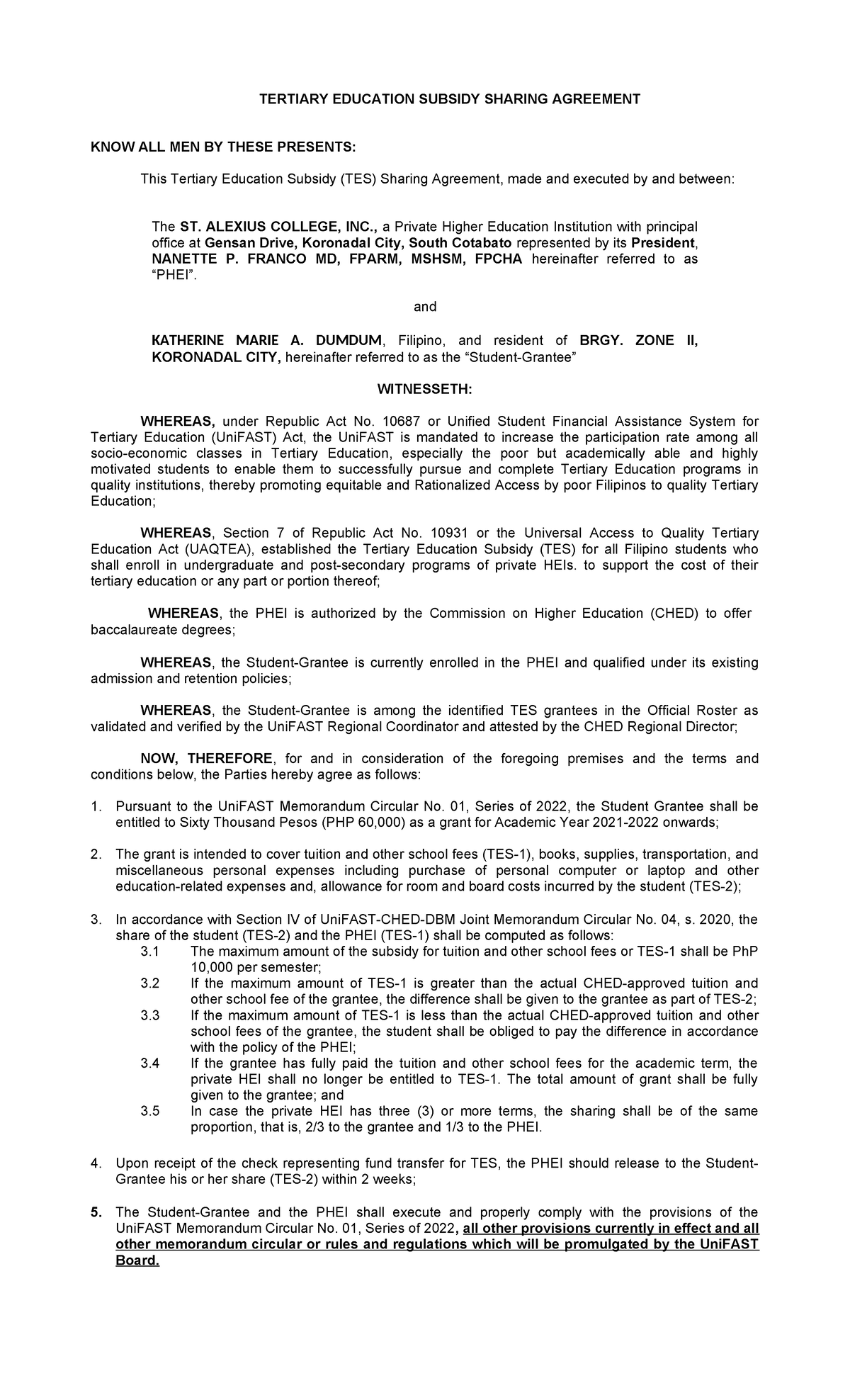 TES Sharing Agreement 2021-2022-onwards- Kath - TERTIARY EDUCATION ...