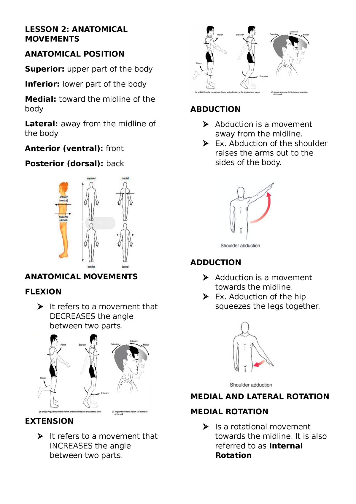 Pathfit Lecture 2 - none - LESSON 2: ANATOMICAL MOVEMENTS ANATOMICAL ...