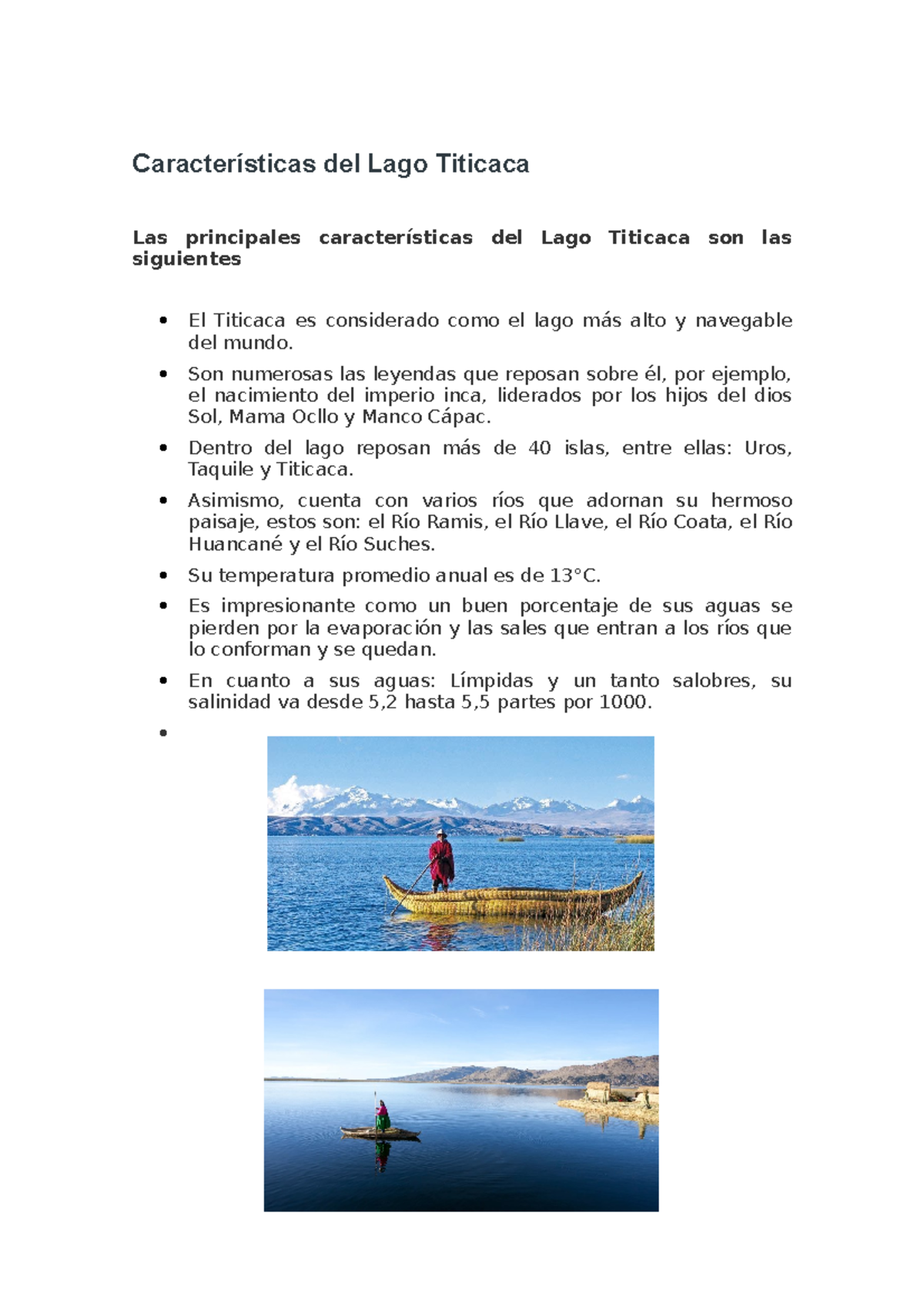 Caracter Sticas Del Lago Titicaca Son Numerosas Las Leyendas Que Reposan Sobre L Por Ejemplo