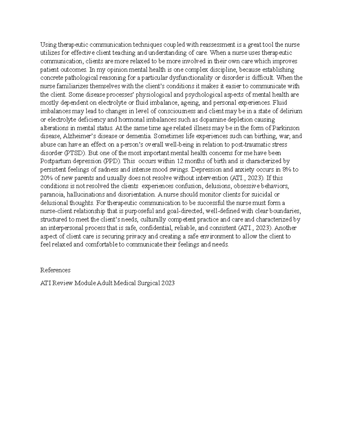 NUR 212 M5 n/a Using therapeutic communication techniques coupled