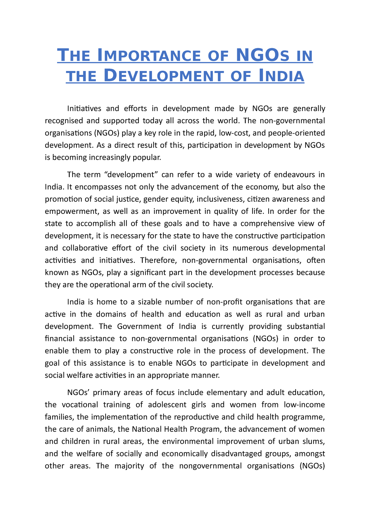 essay on ngo in india