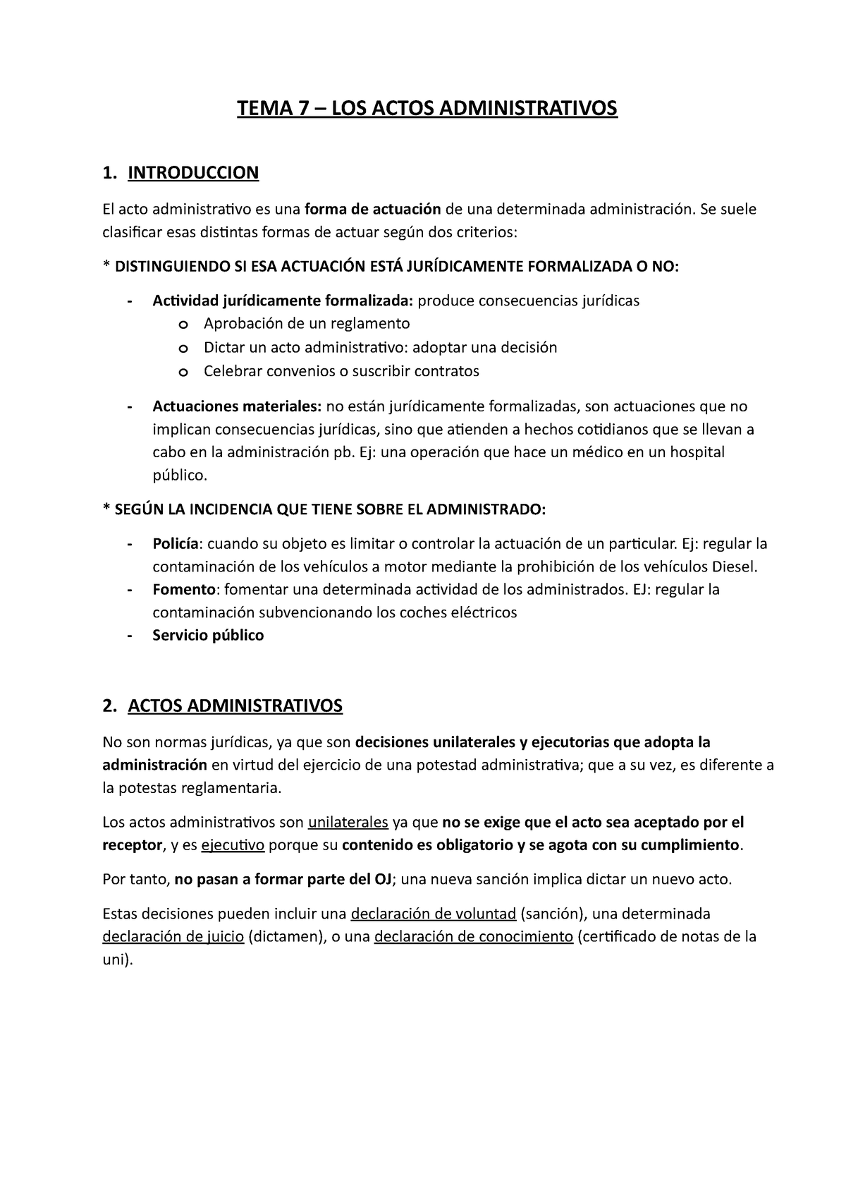 Tema 7 Apuntes 7 Tema 7 Los Actos Administrativos 1 Introduccion El Acto Administrativo 4642