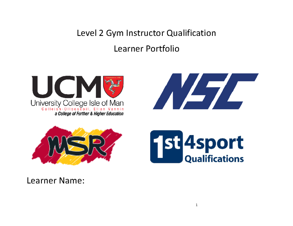 L2 Gym Instructor Learner Portfolio Level 2 Gym Instructor Qualification Learner Portfolio