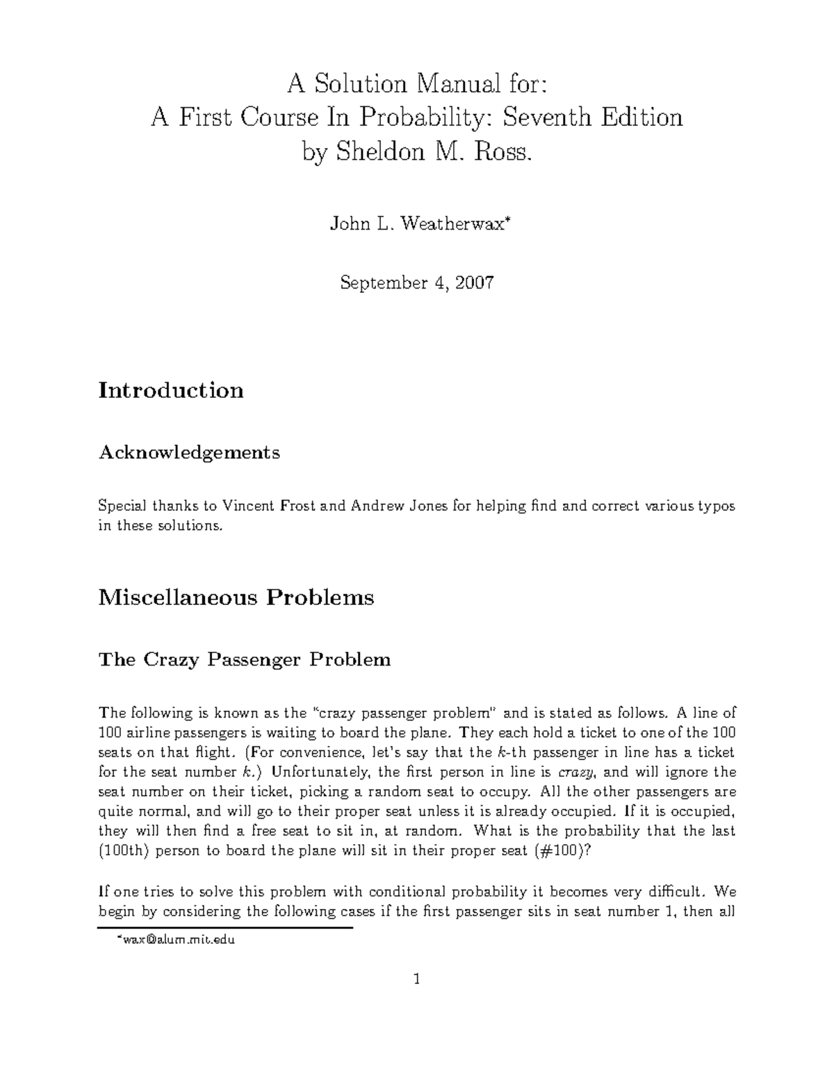 Solution manual for first course in probability pdfdrive a