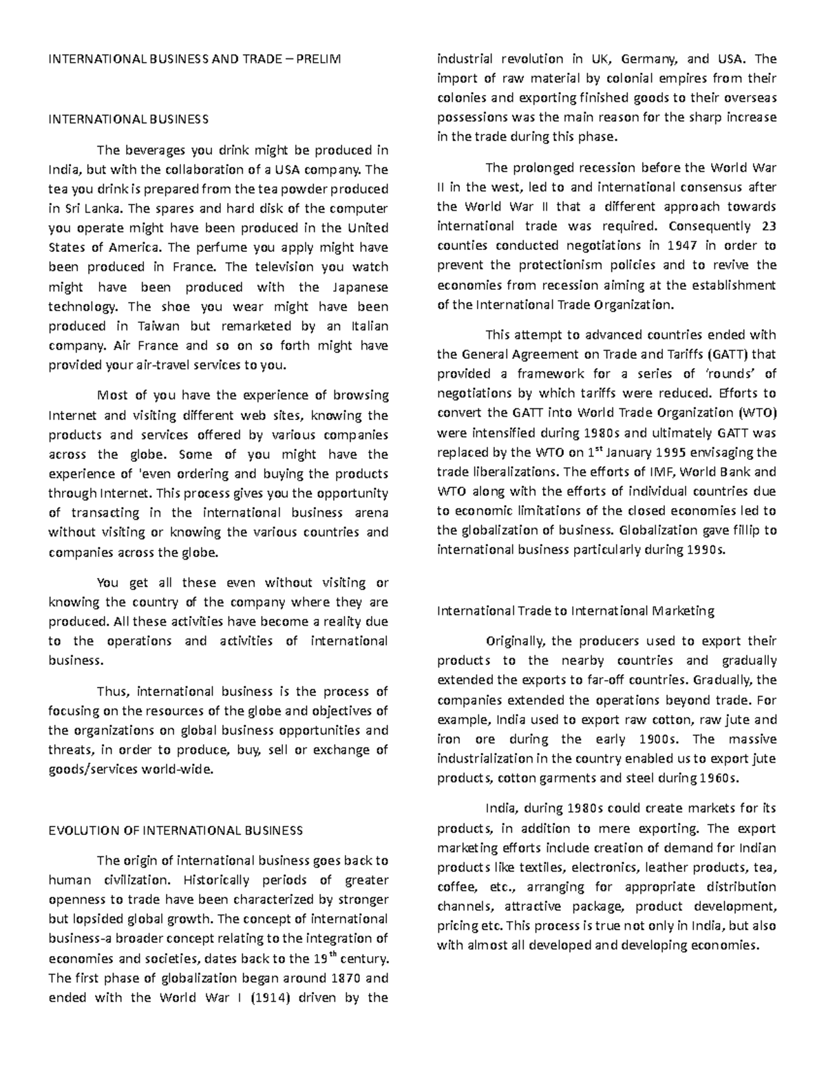 International Business AND Trade - INTERNATIONAL BUSINESS AND TRADE ...