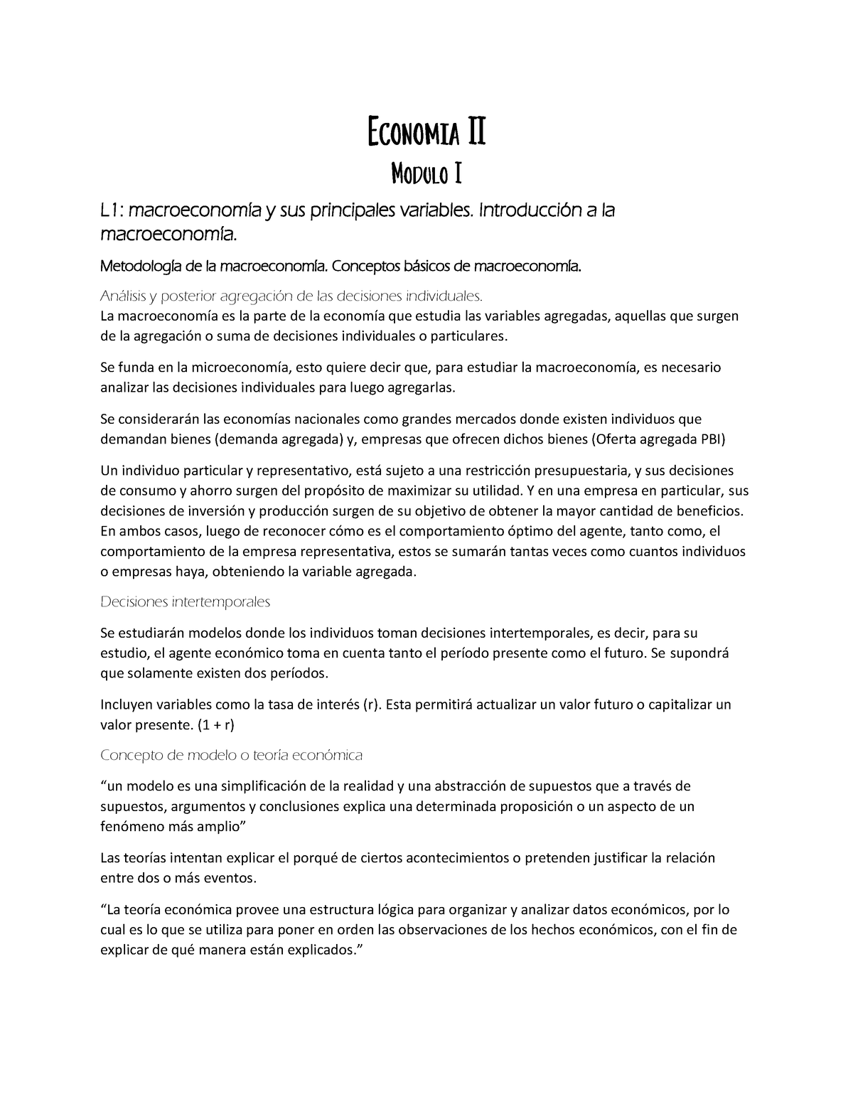 Resumen Econom Ã A II Modulo 1 Y 2 CF - EconomÌa II Modulo I L 1 ...