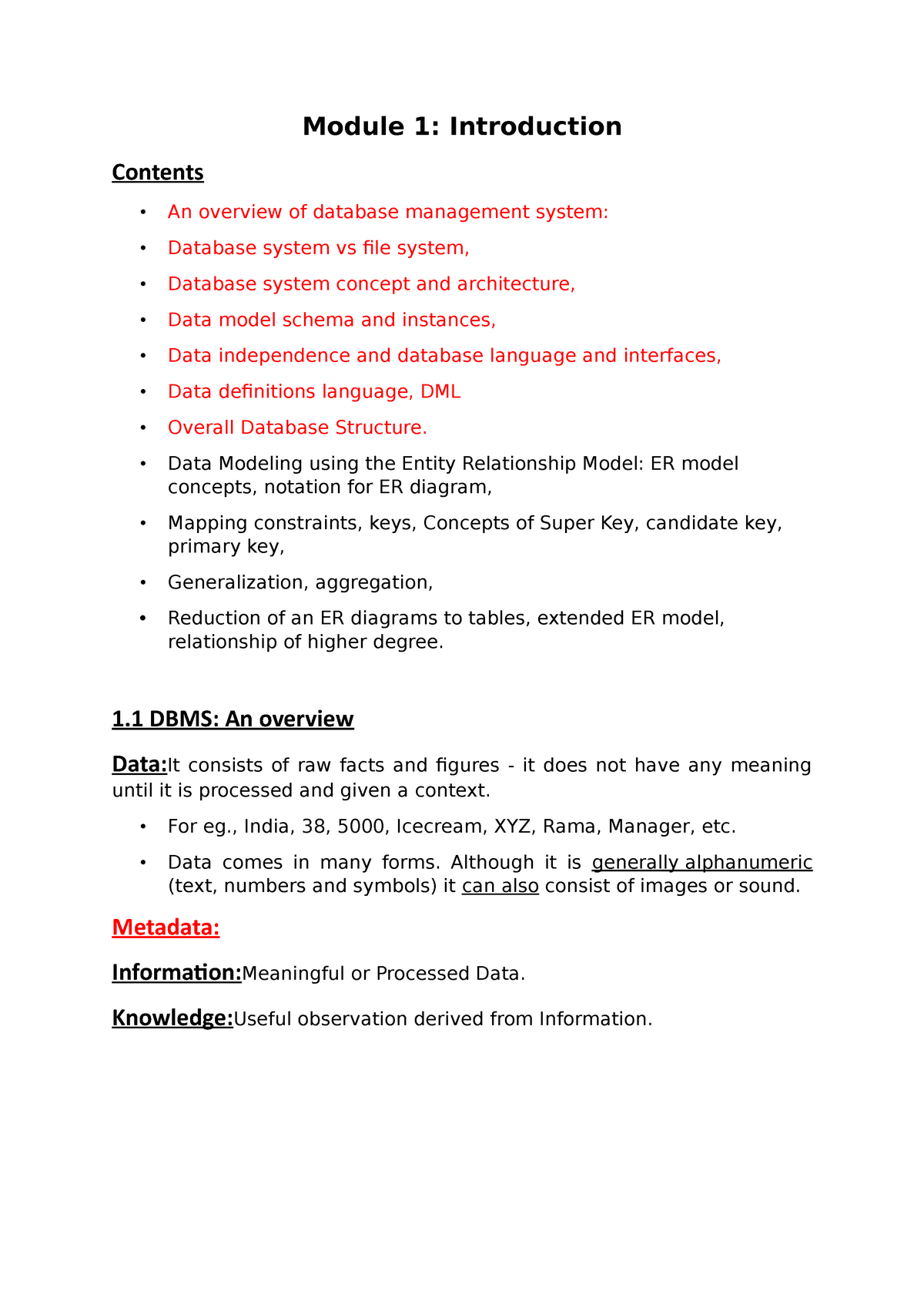 Module 1 - Lecture And Study Notes - Module 1: Introduction Contents An ...