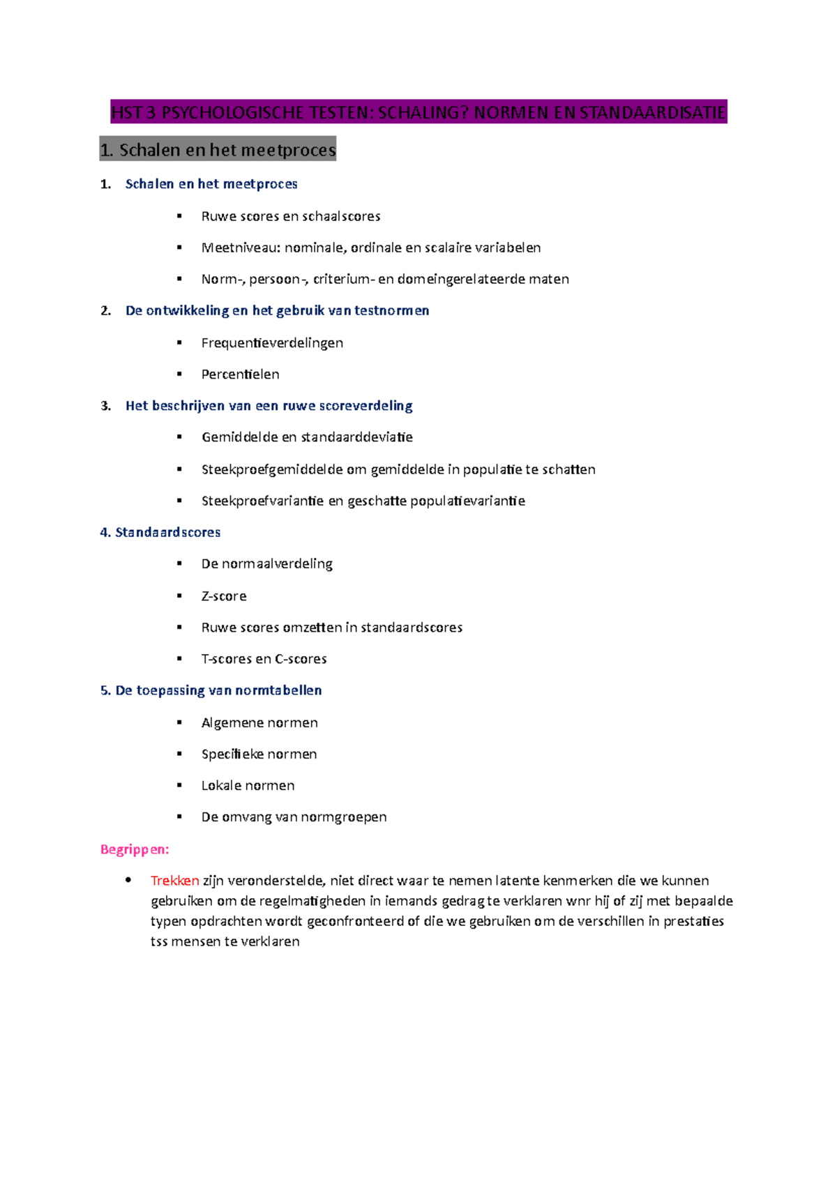 HST 3 Psychodiagnostiek - HST 3 PSYCHOLOGISCHE TESTEN: SCHALING? NORMEN ...