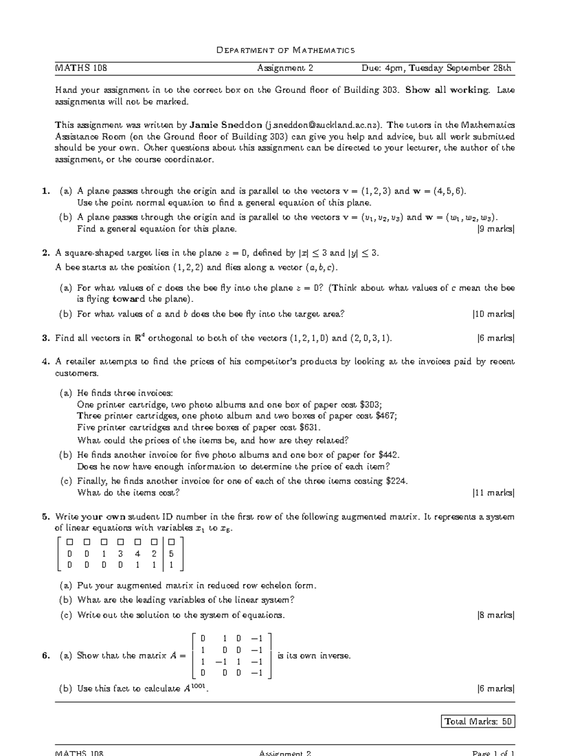 MATHS108 2010 Assignment 2 - Department of Mathematics MATHS 108 ...