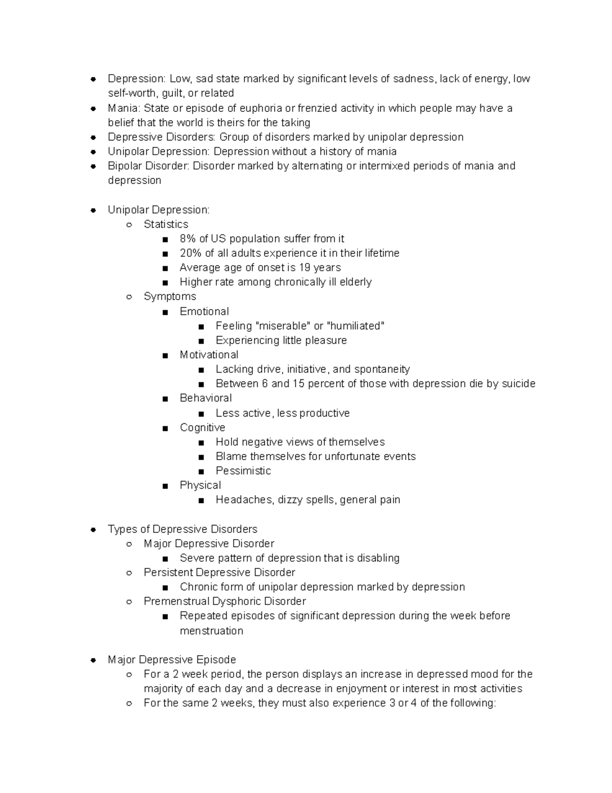 Chapter Six – Depressive Disorders - Depression: Low, sad state marked ...