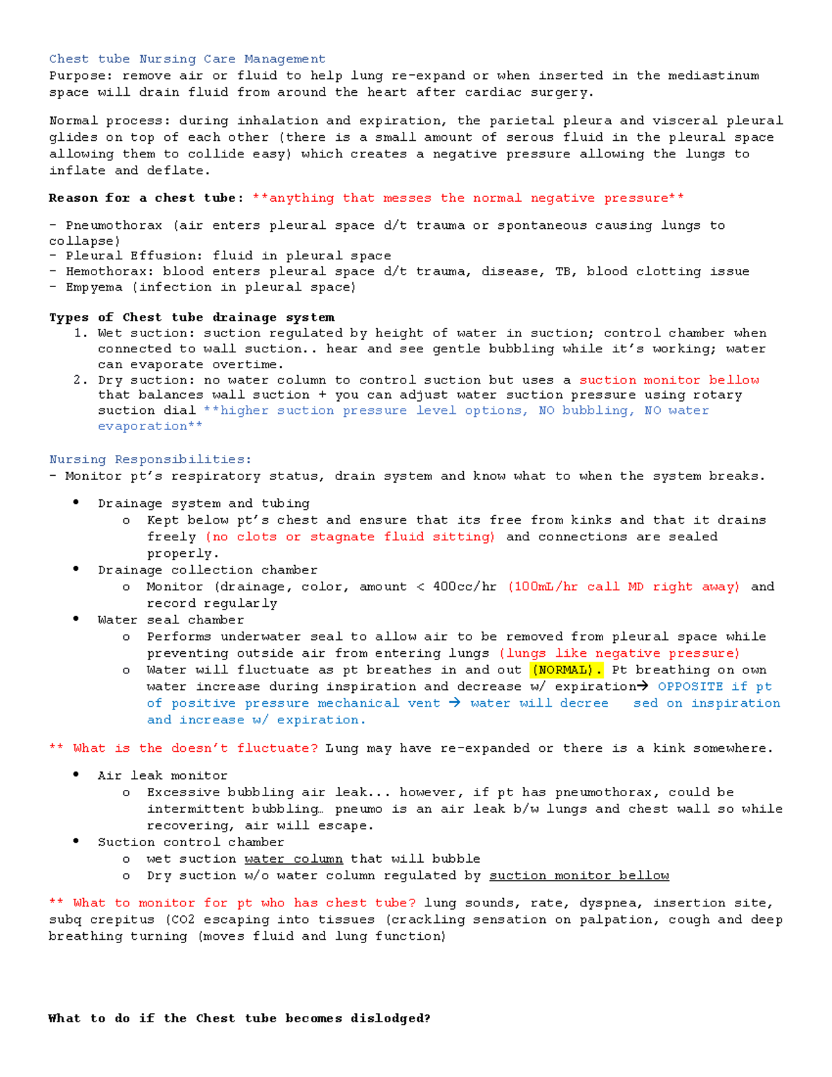Chest tube - Slide summary - Chest tube Nursing Care Management Purpose ...