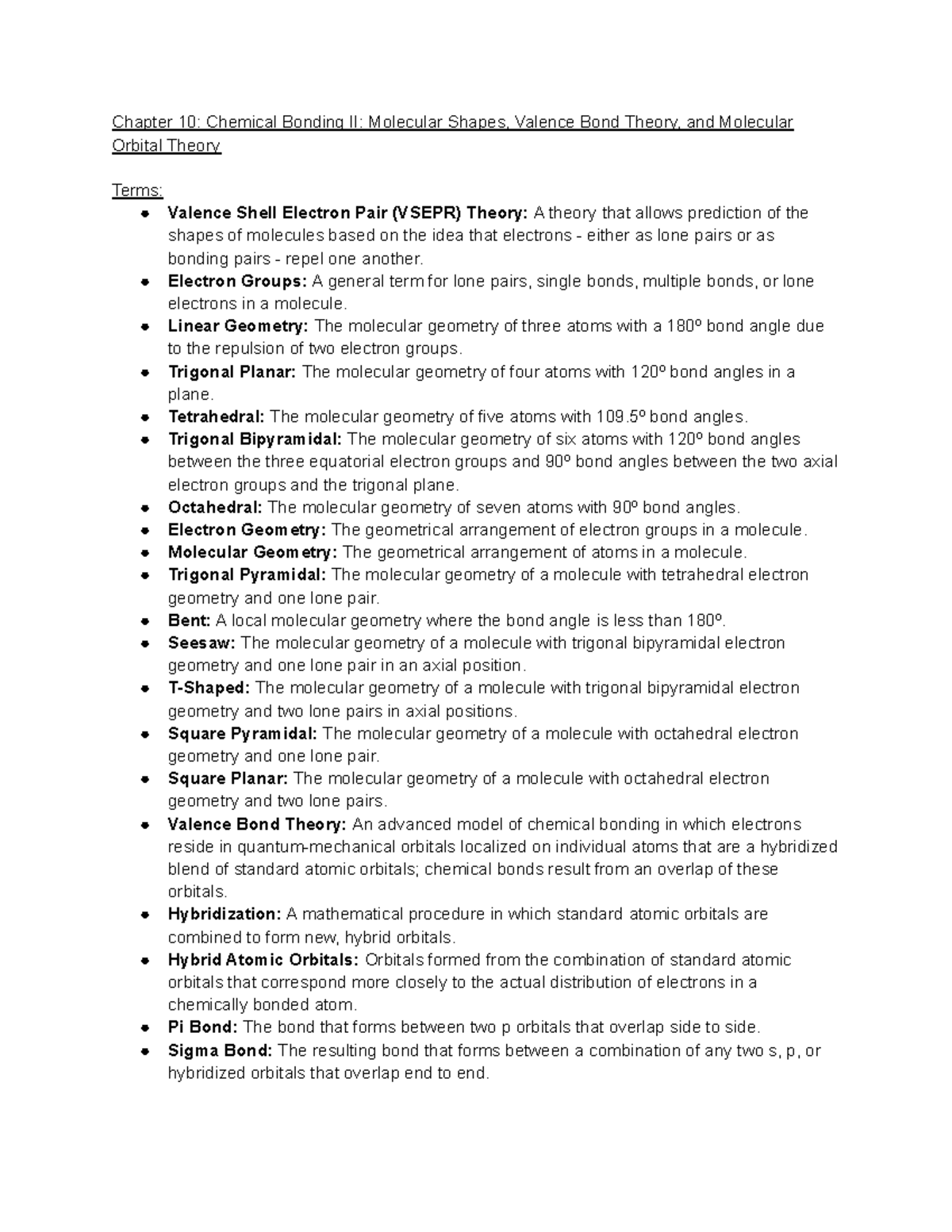 Chapter 10 Chemical Bonding II Molecular Shapes, Valence Bond Theory ...