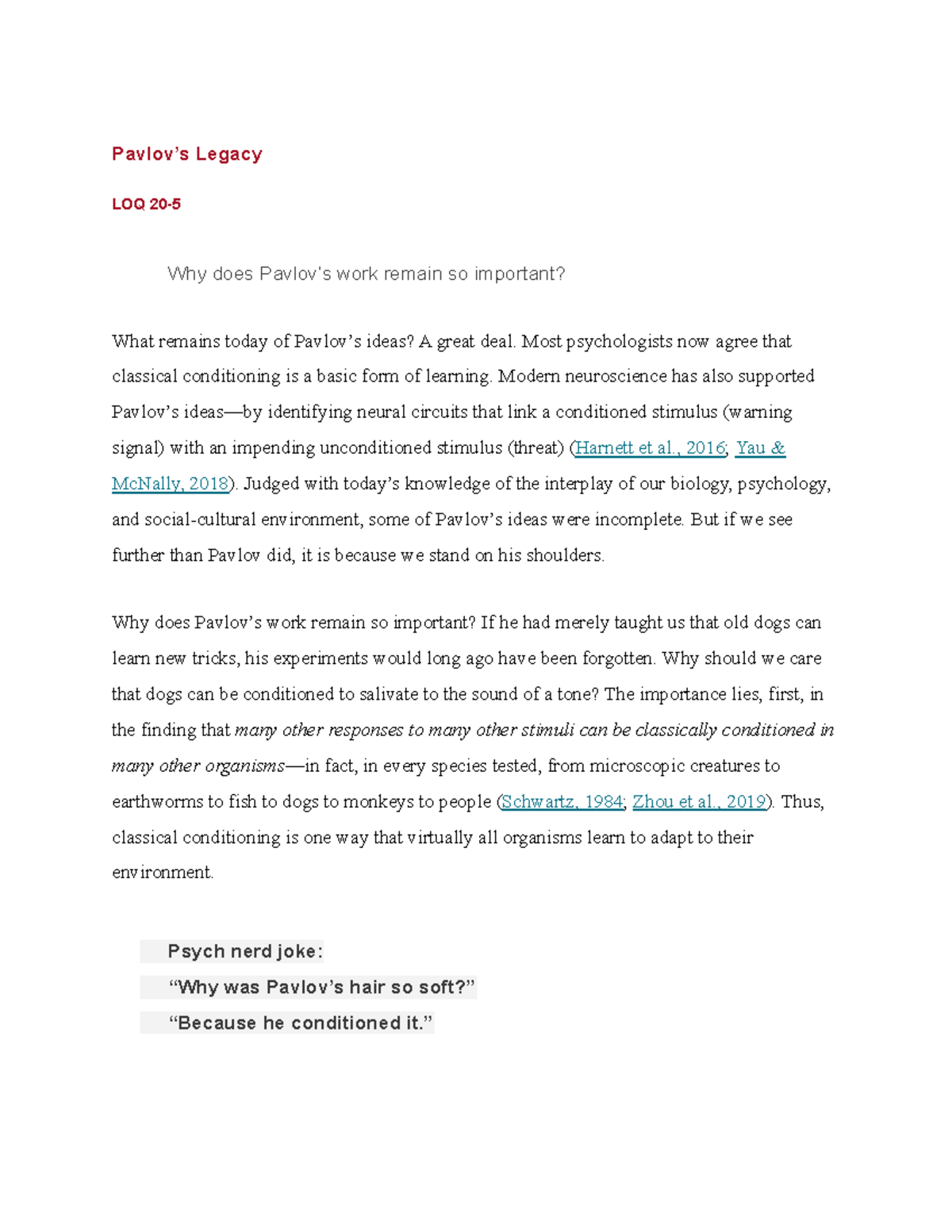 Pavlov’s Legacy - taught by jared keeley - Pavlov’s Legacy LOQ 20- Why ...