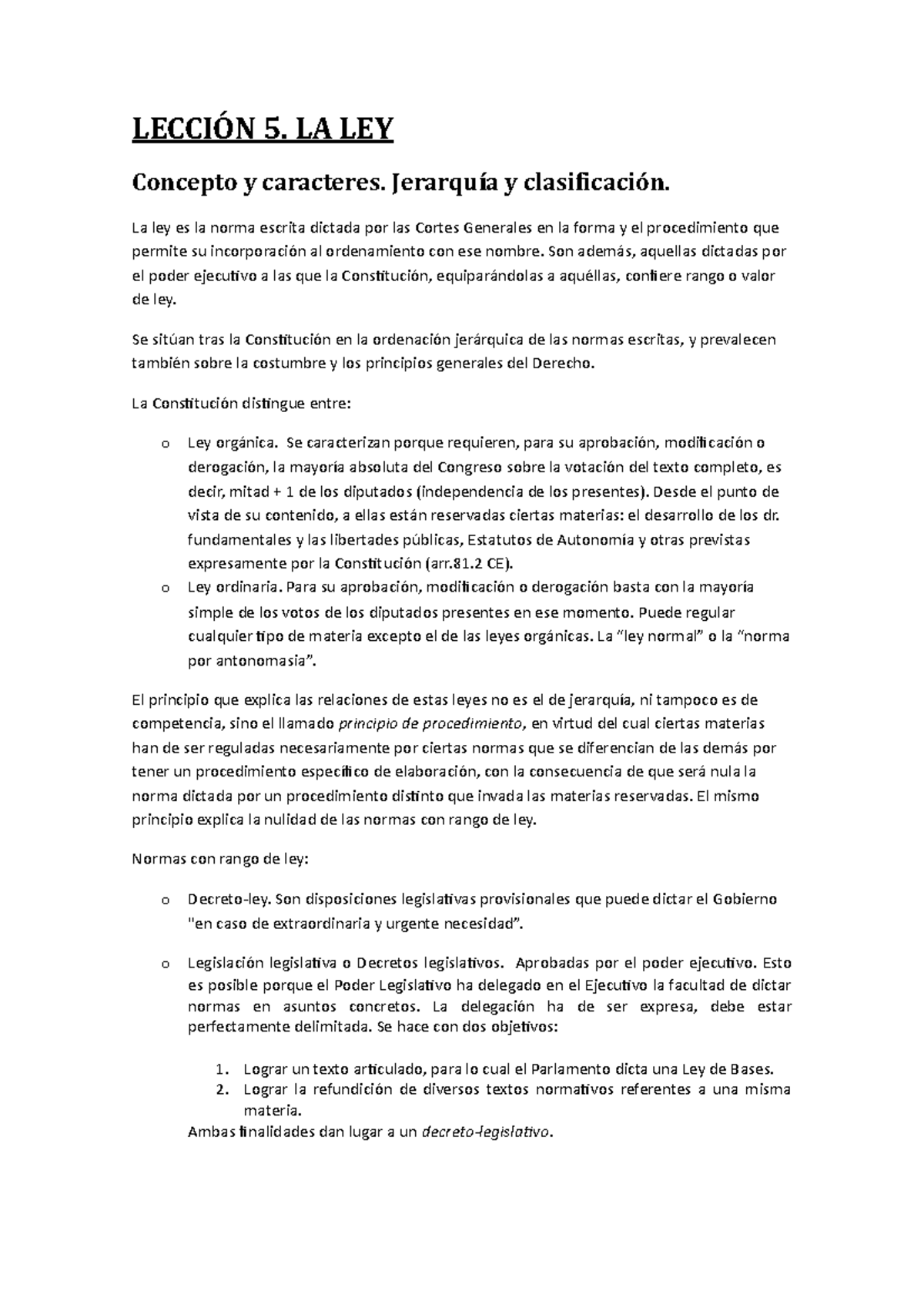 LecciÓn 5 - Apuntes 5 - LECCIÓN 5. LA LEY Concepto y caracteres ...
