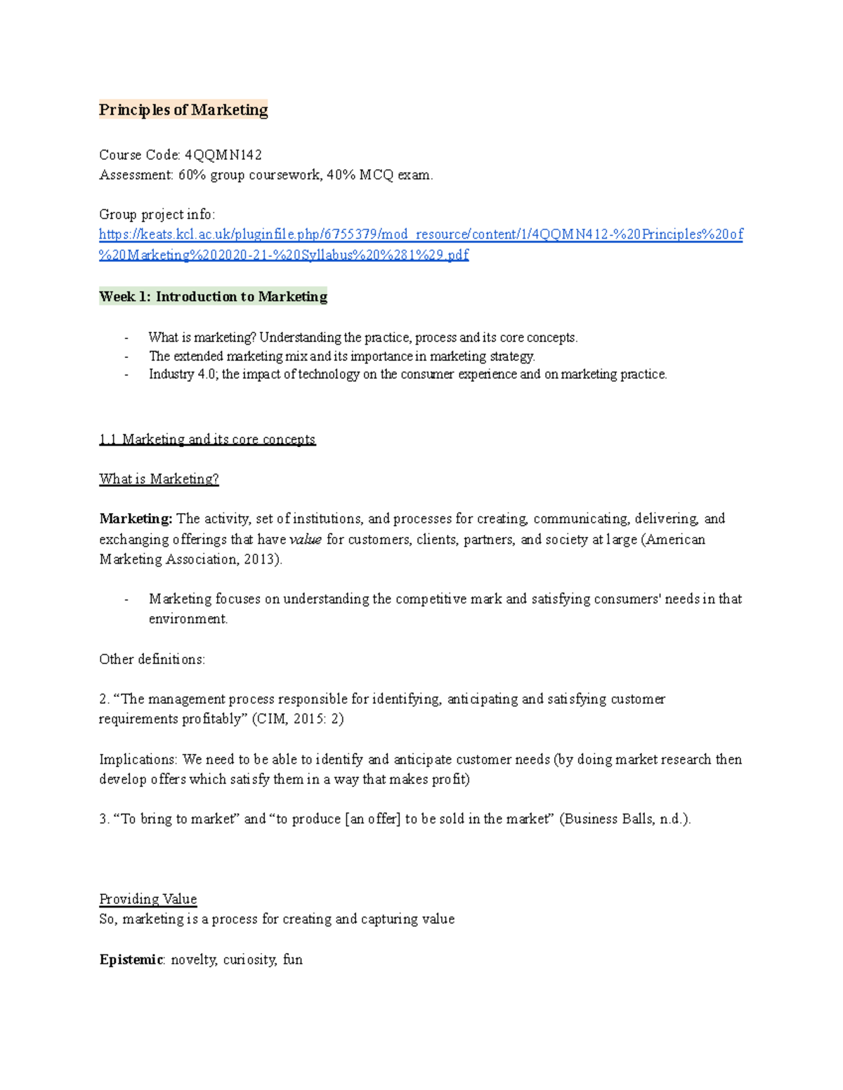 Principles of Marketing 4QQMN142 Lecture notes - Principles of ...