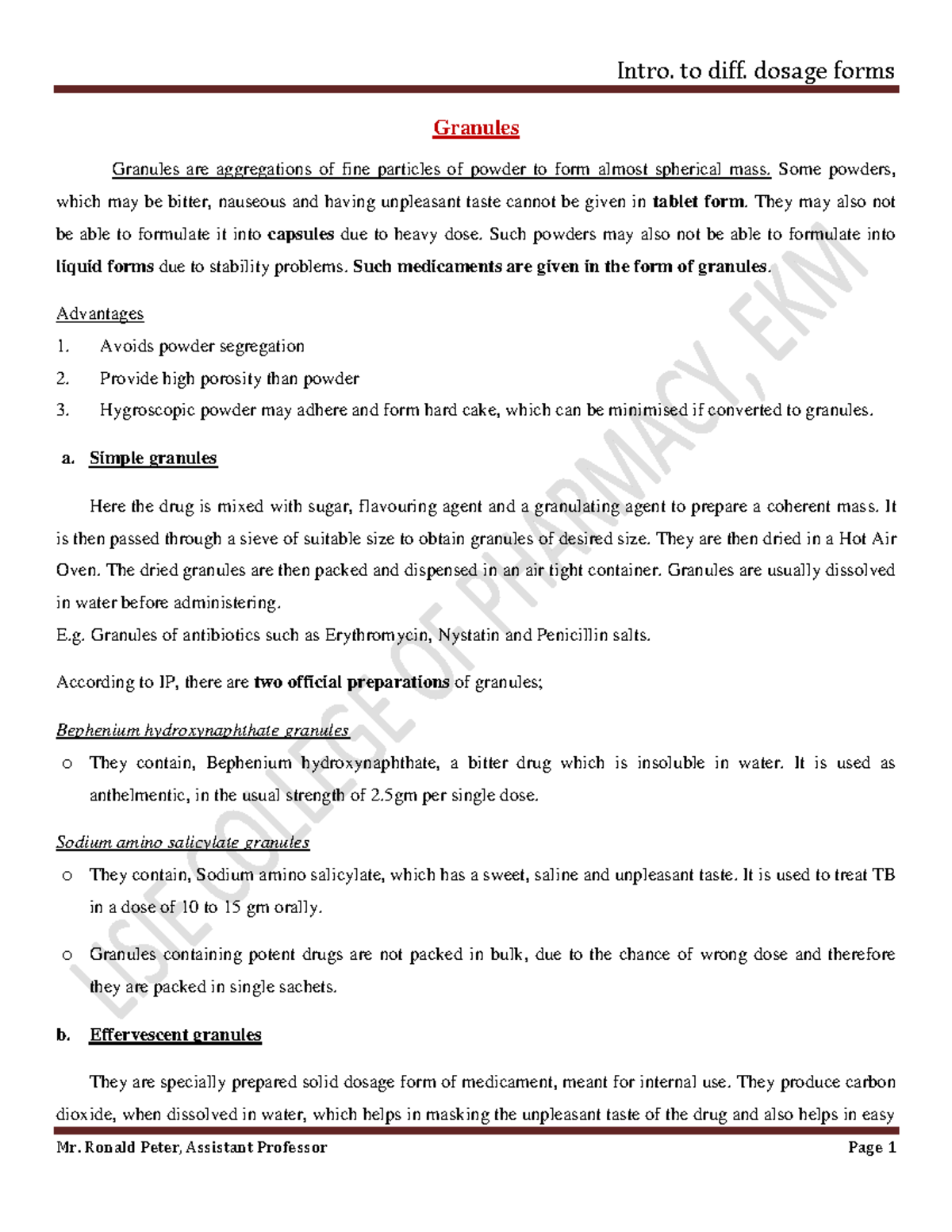 Pharmacuetis 10 - PHARAMACEUTICS 1 LECTURE NOTES FOR B PHARM AND D ...
