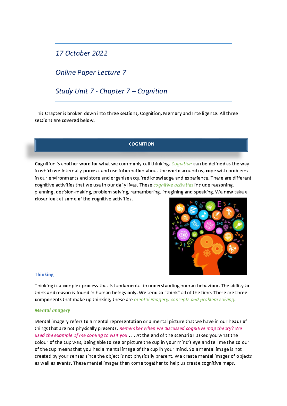 BDO 121 - Paper Lecture 7 - Study Unit 7 - Chapter 7 - 17 October 2022 ...