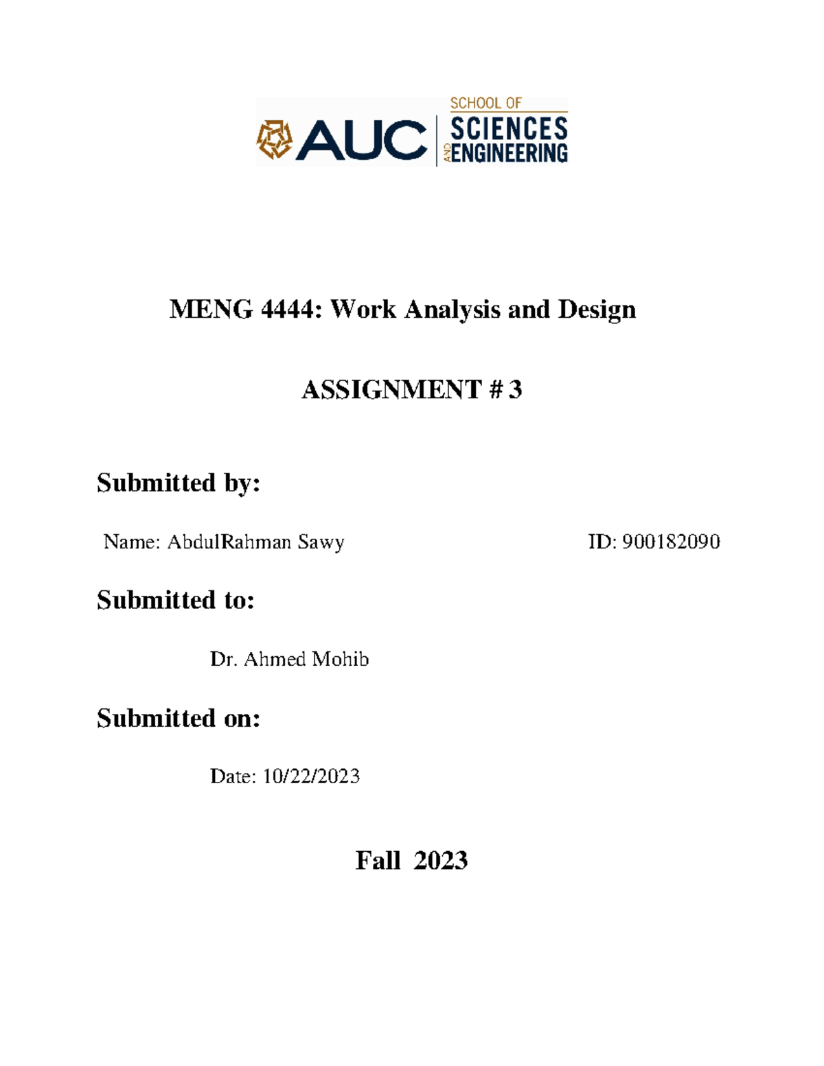 MENG4444 Assignment 3 - MENG 4444 : Work Analysis and Design ASSIGNMENT ...