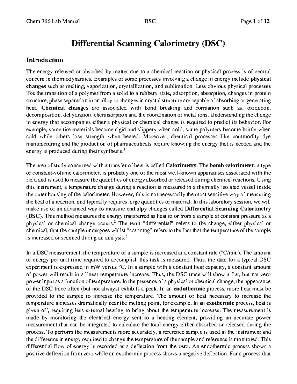 DSC manual - Differential Scanning Calorimetry (DSC) Introduction The ...