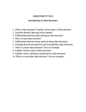 Assignment No.1-Introduction to data structure - ASSIGNMENT NO ...