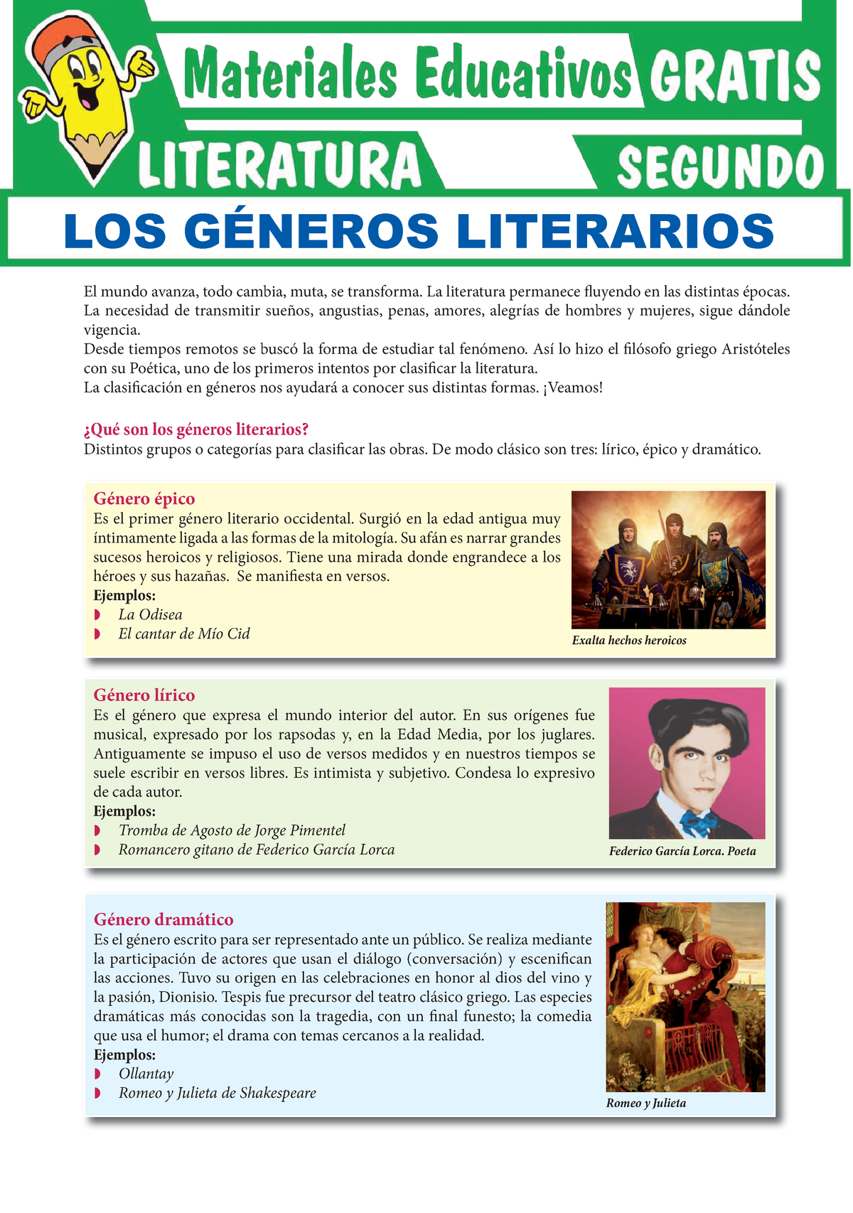 Los Géneros Literarios Para Segundo Grado De Secundaria - El Mundo ...