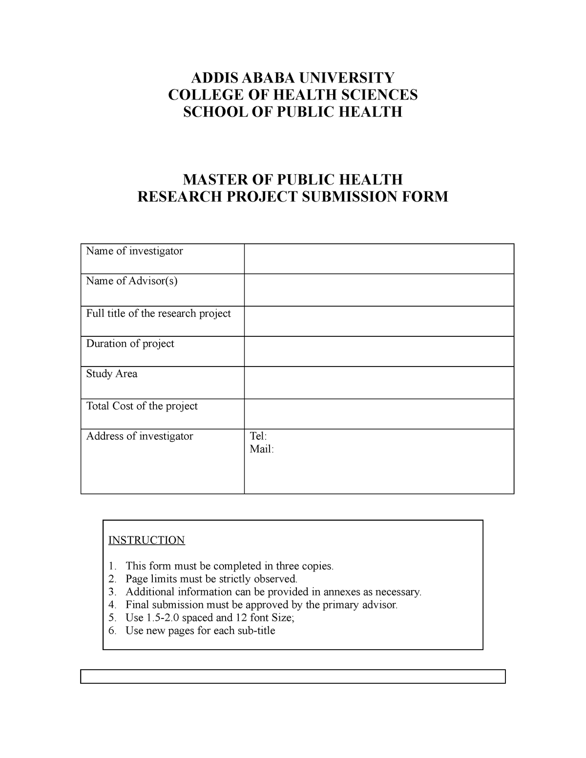 addis ababa university research proposal format pdf